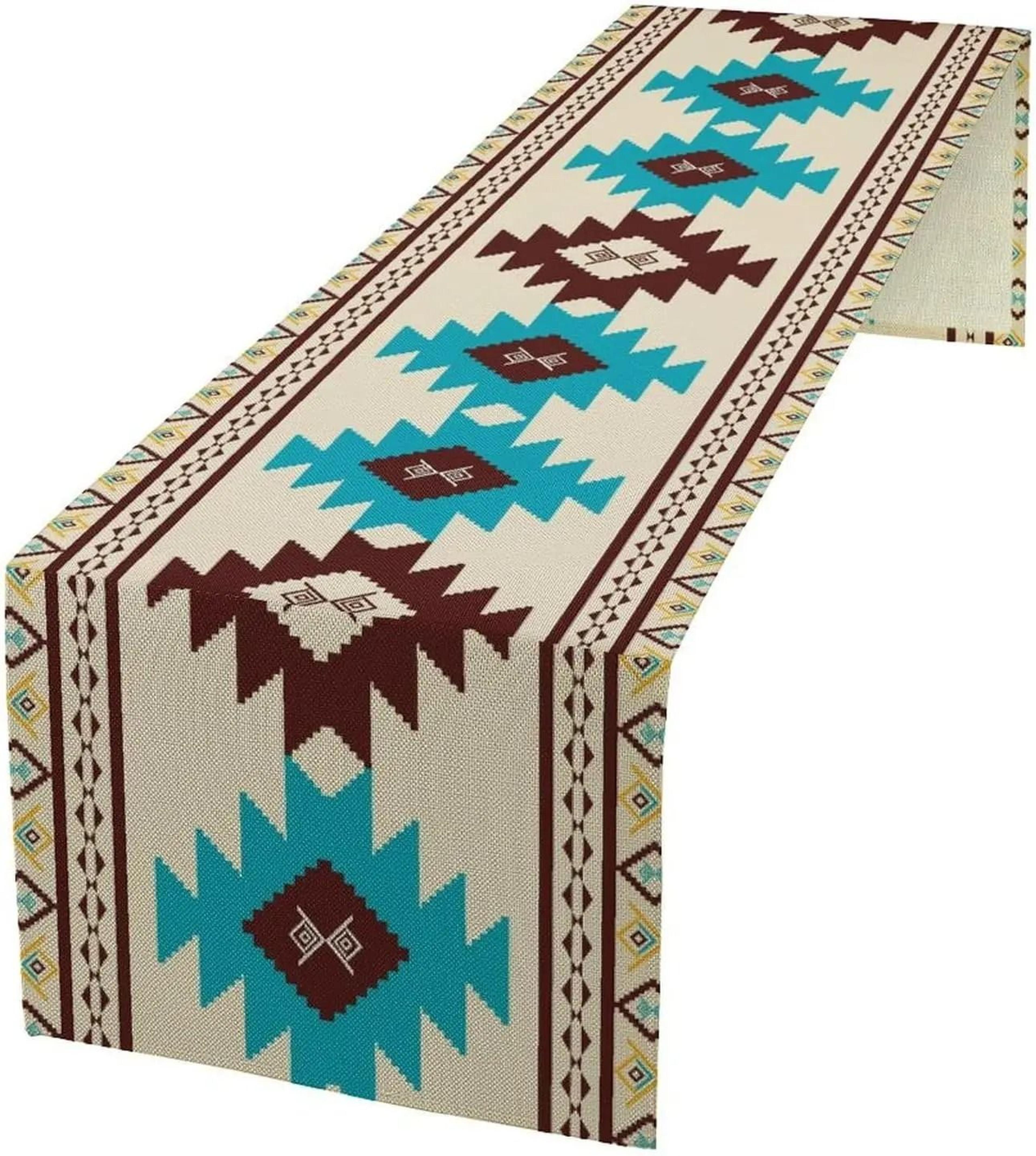Aztec Ethnic Tribal Table Runner  Boho Geometric Linen Kitchen Decor 1