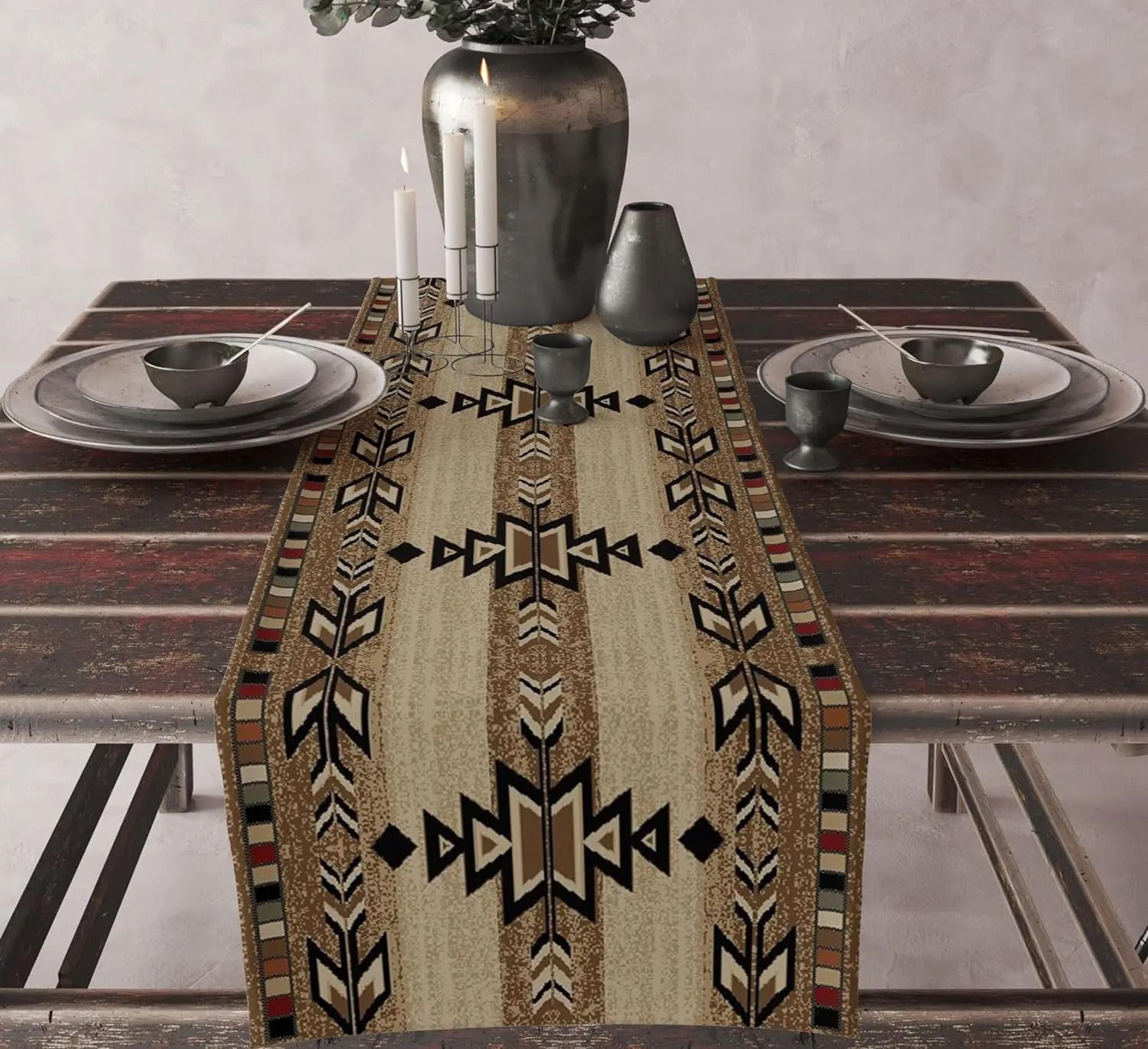 Aztec Ethnic Tribal Table Runner  Boho Geometric Linen Kitchen Decor 11