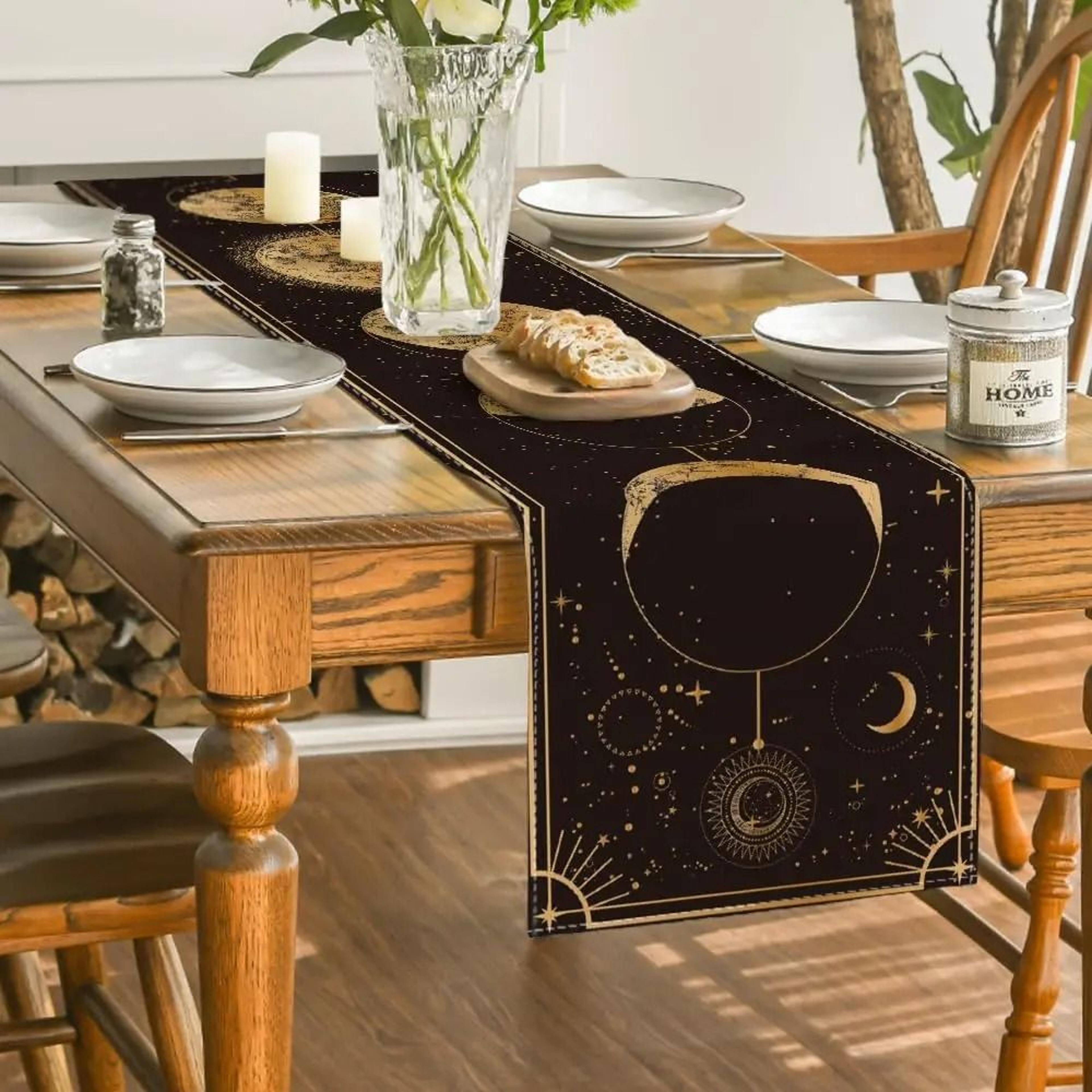 Astrology Moon Magic Table Runner  Mystical Gothic Linen Dresser Scarf  Holiday Decor 3