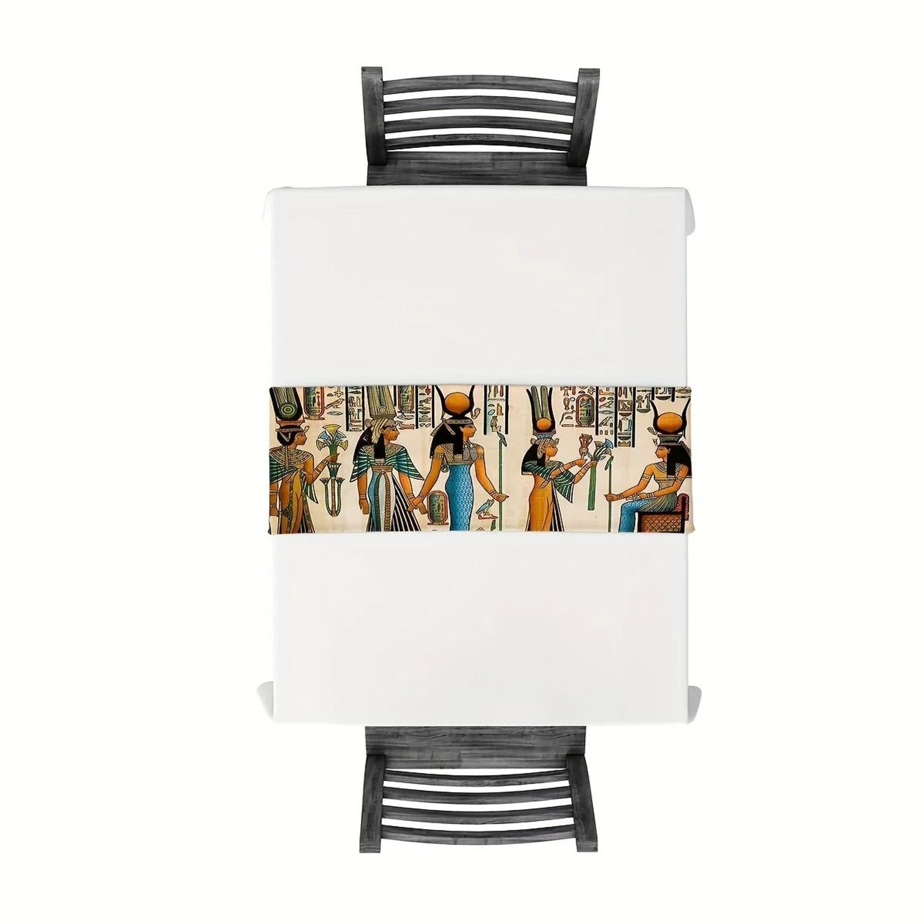 Ancient Egyptian Mural Table Runner  Ethnic Linen Pharaoh  Hieroglyphic Dining Decor 4