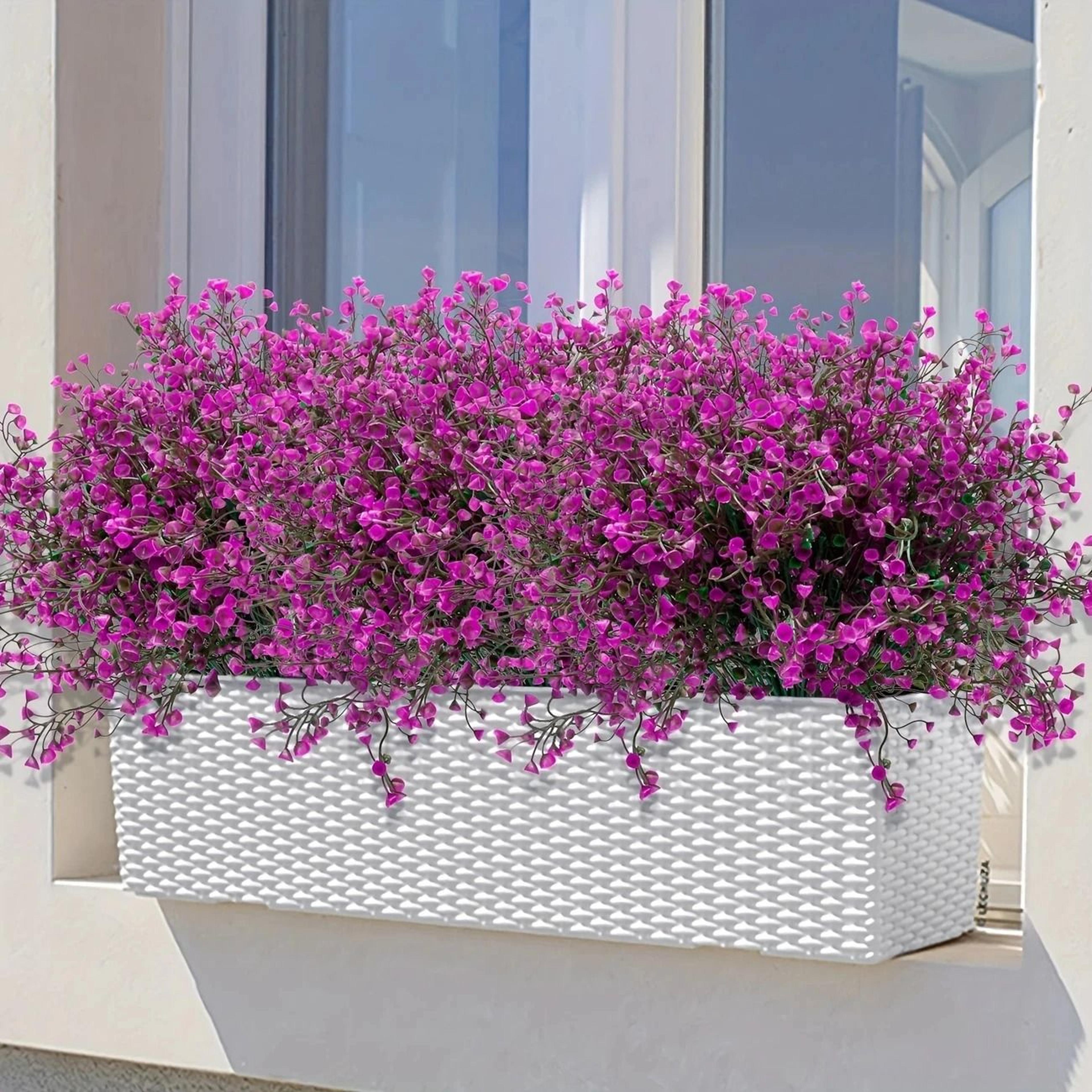 12 bunches outdoor artificial flowers | uv resistant plastic shrubs & fake greenery for window boxes