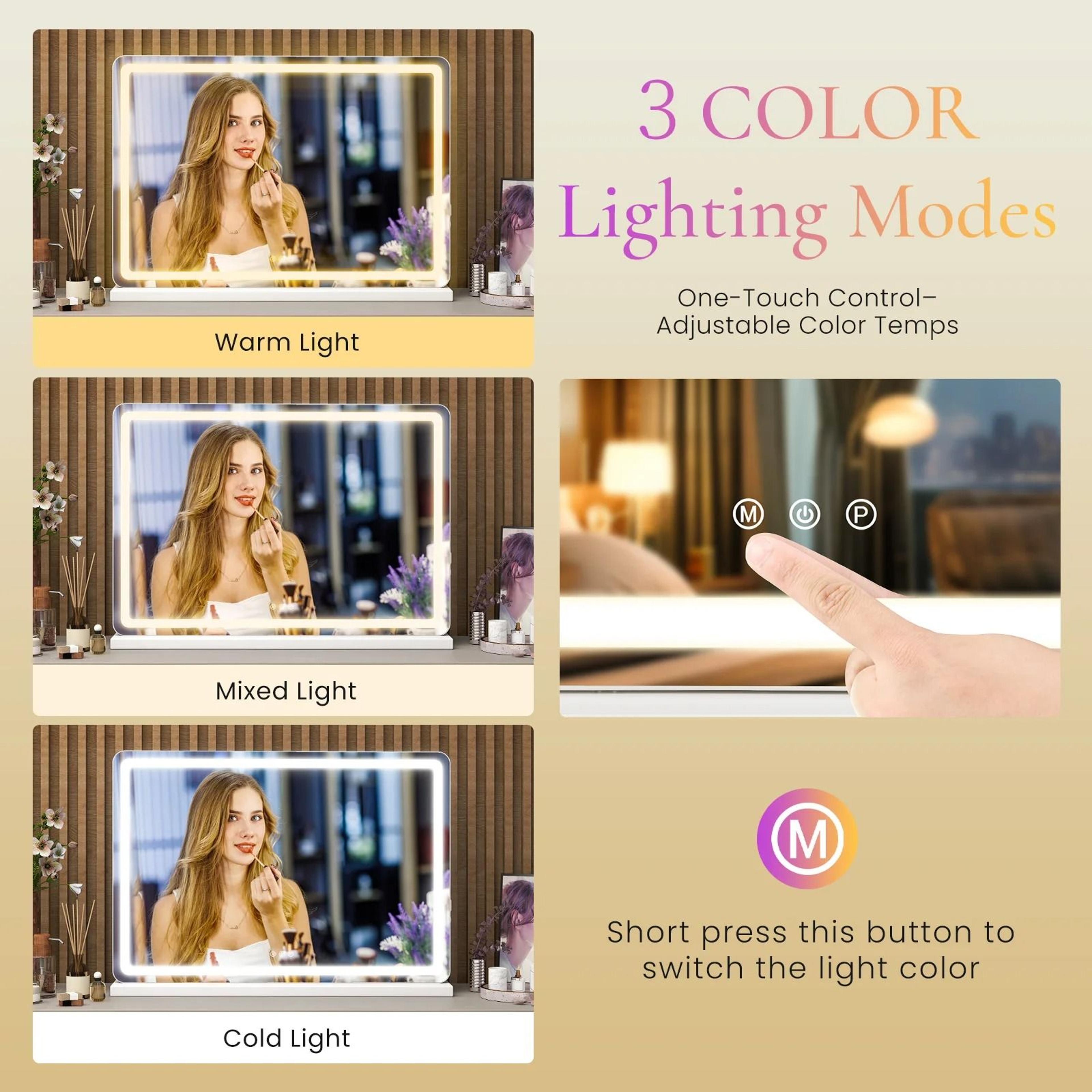 JHK LED Vanity Mirror With Lights  Dimmable Aluminum Frame Bathroom  Makeup Mirror 4