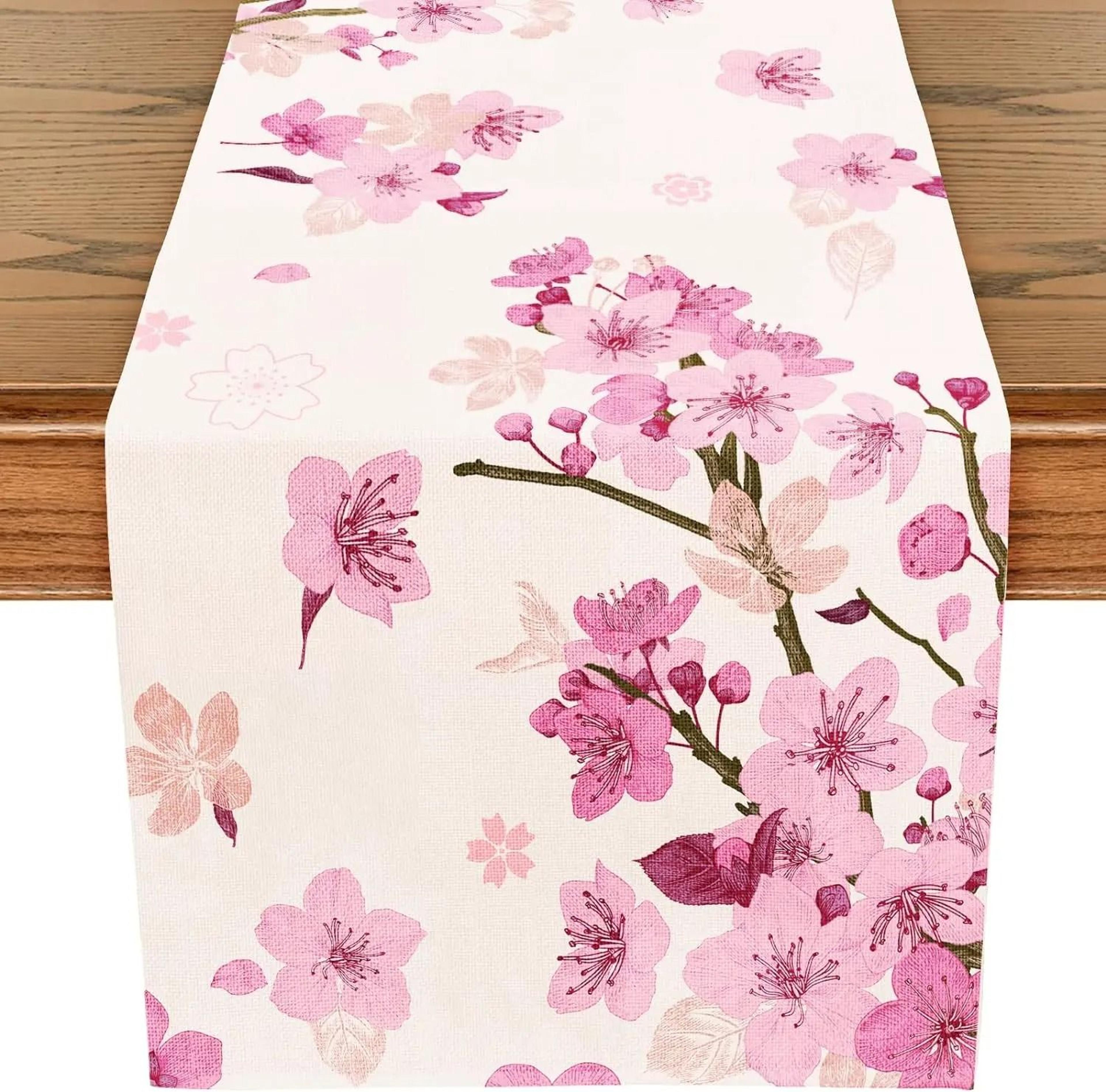 Spring Cherry Blossom Linen Table Runner  Summer Farmhouse Decor For Wedding Banquet  Kitchen Dinin 0