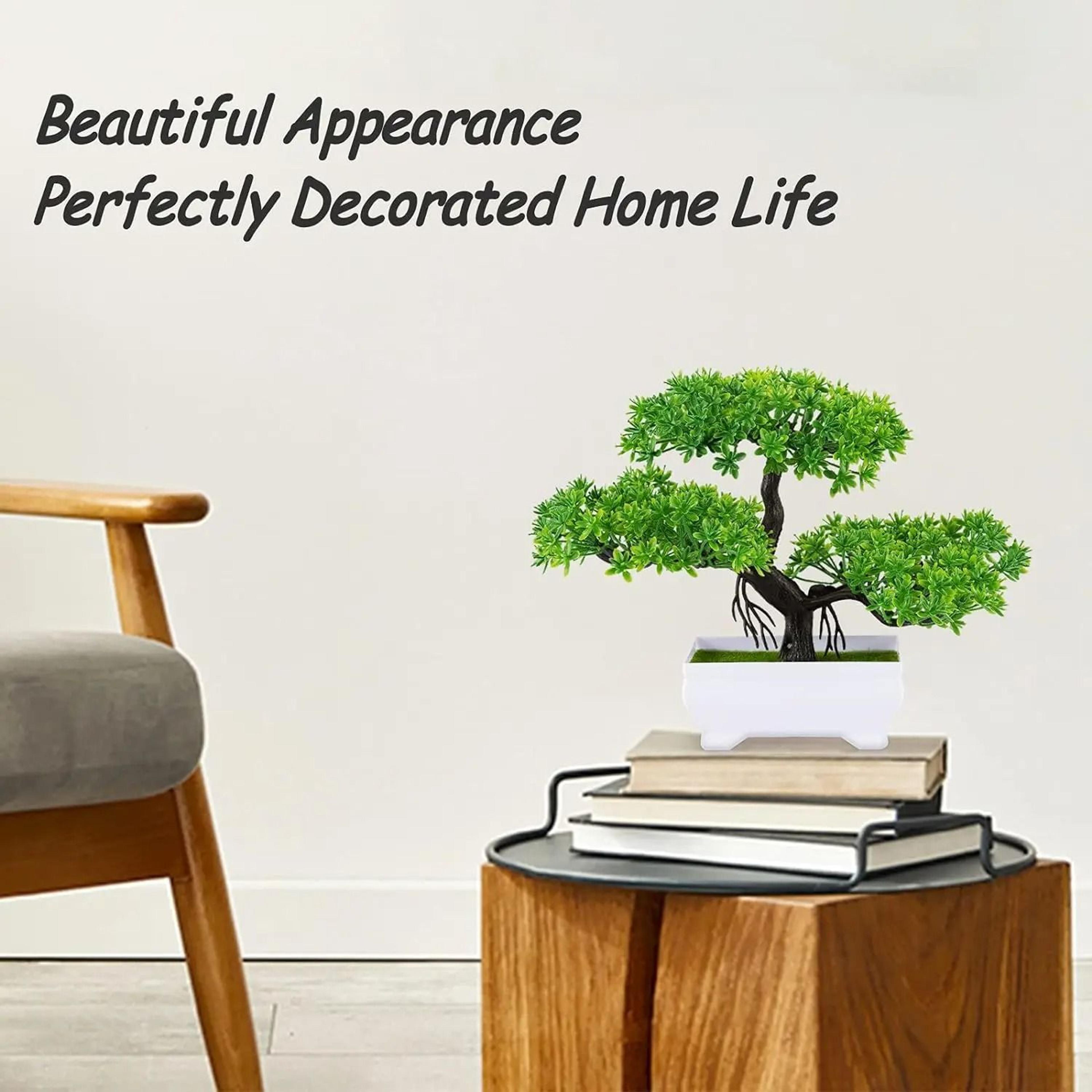 Modern Zen Artificial Bonsai Tree  Realistic Pine Greenery In Minimalist White Pot For Home  Table  1