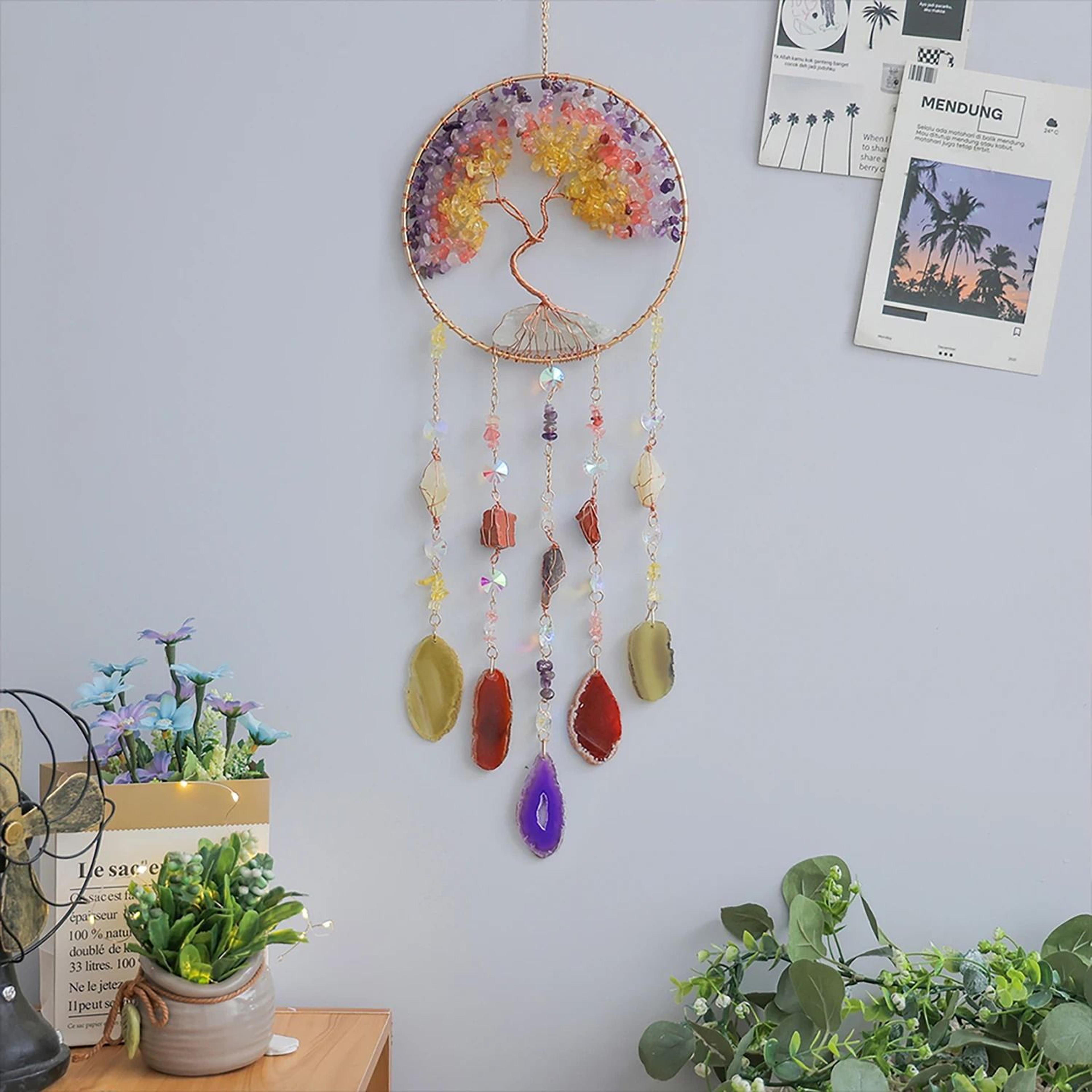 Natural Agate Dream Catcher  Celestial Moon Star  Sun Crystal Wall Hanging For Garden  Bedroom Deco 4