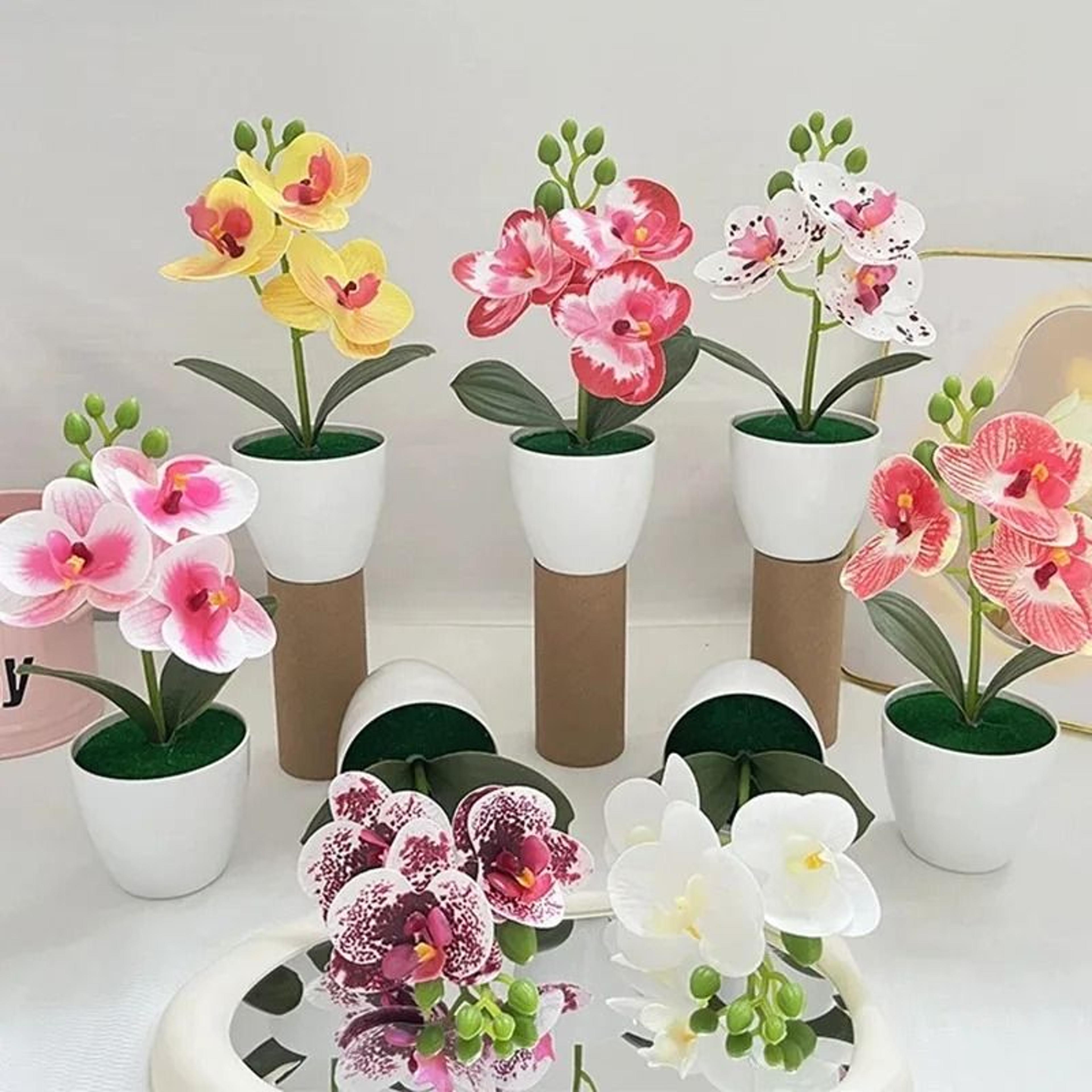 20cm Mini Artificial Orchid Bonsai  Vibrant Simulation Potted Plant For Desktop Kitchen  Bathroom T 2