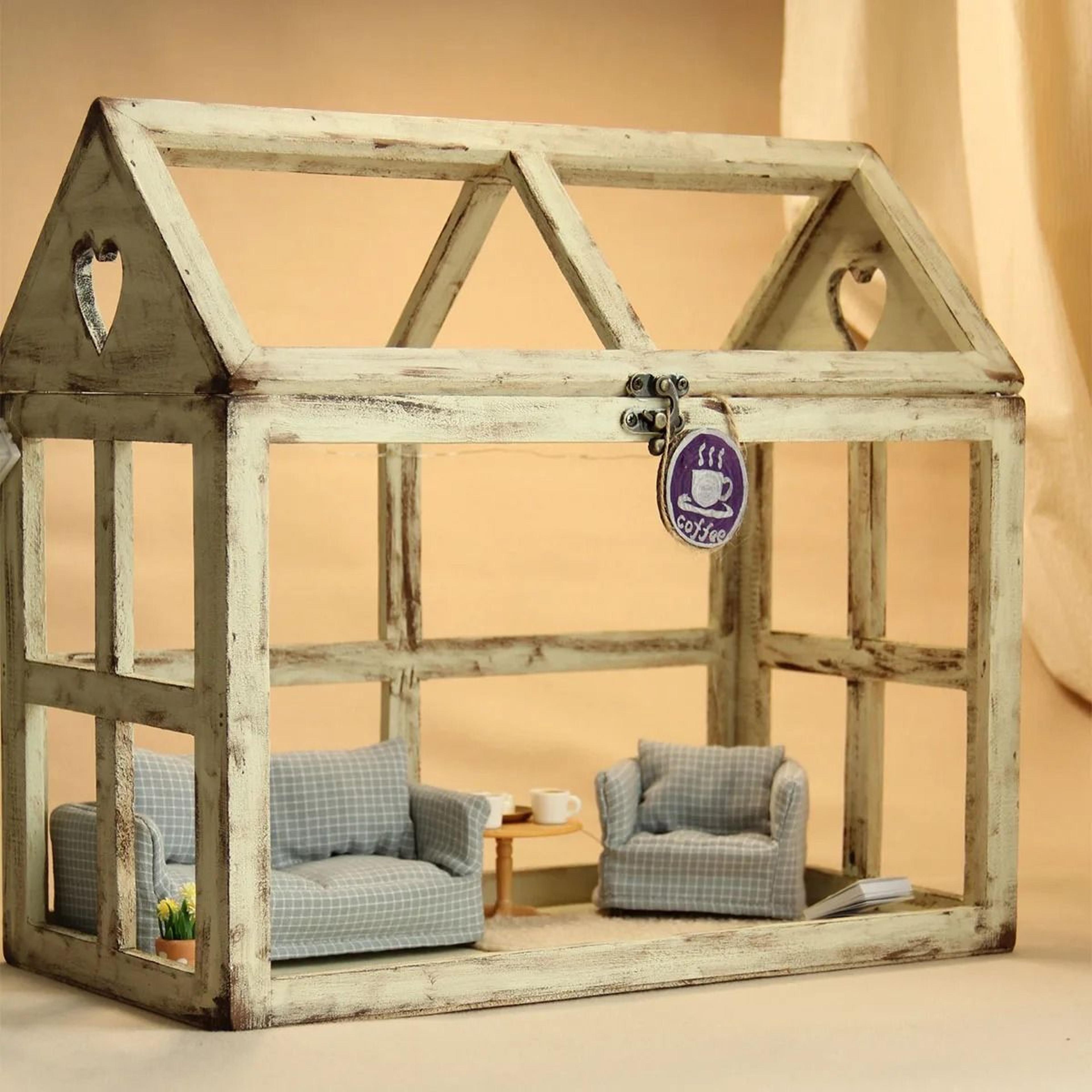 1 12 Miniature Plaid Single Sofa  HandCrafted Wooden Dollhouse Furniture For HighEnd Miniature Disp 5