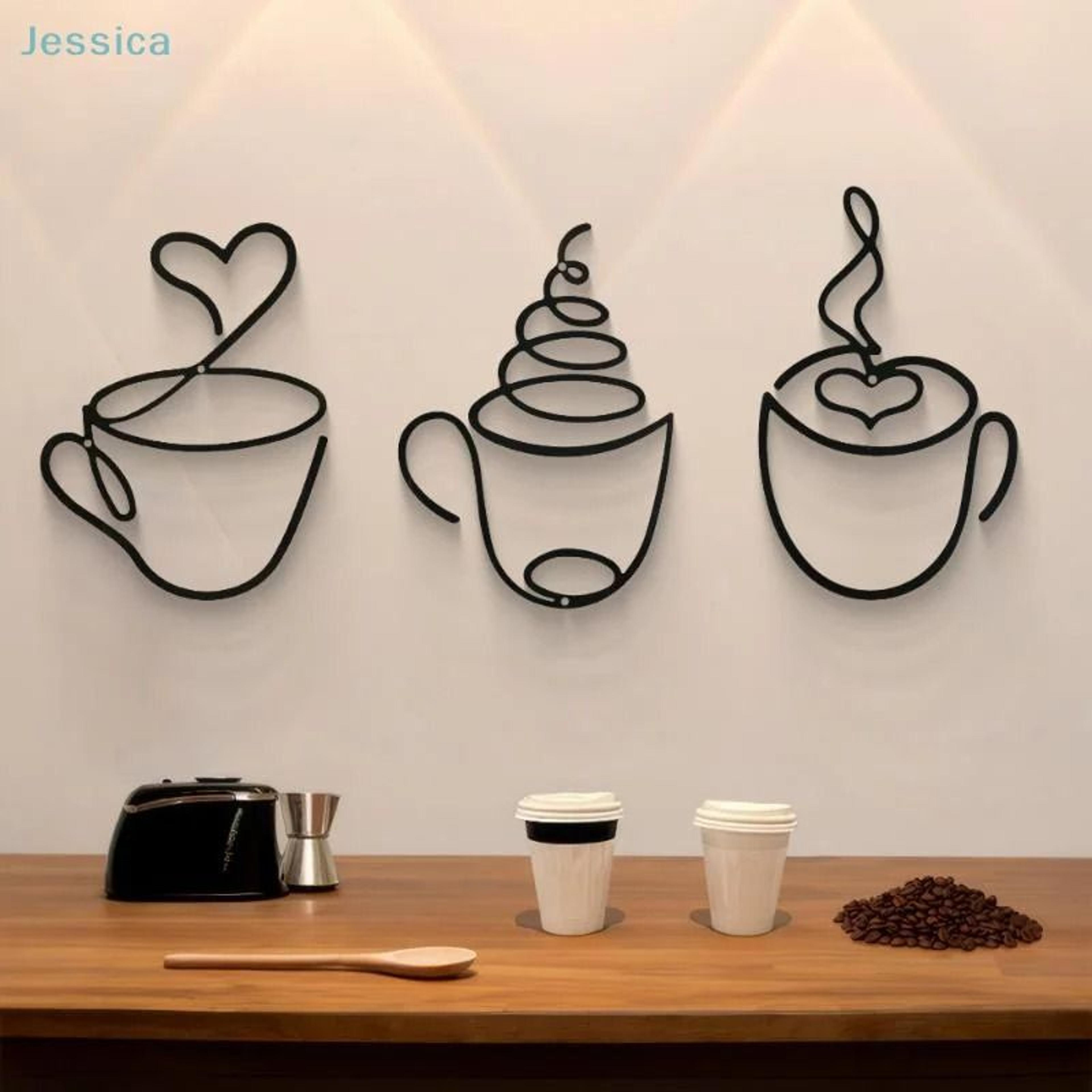 Metal Coffee Cup Wall Art  Black Minimalist Decor For Kitchen Cafe  Coffee Bar  Modern Studio Sign 0