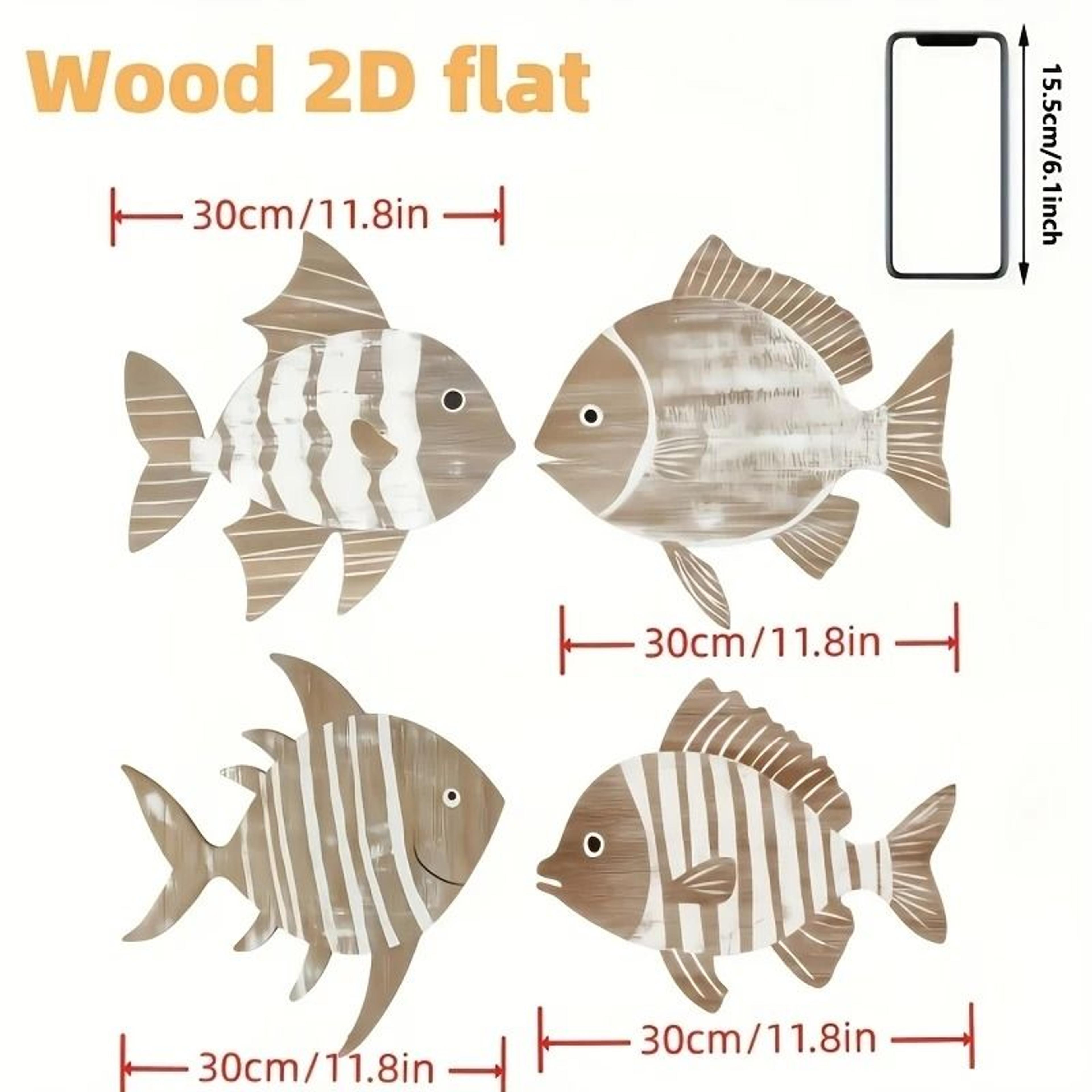 4Pcs Tropical Fish Wooden Wall Art  Rustic Nautical Hanging Decor  Retro Sea Life Ornament For Home 2