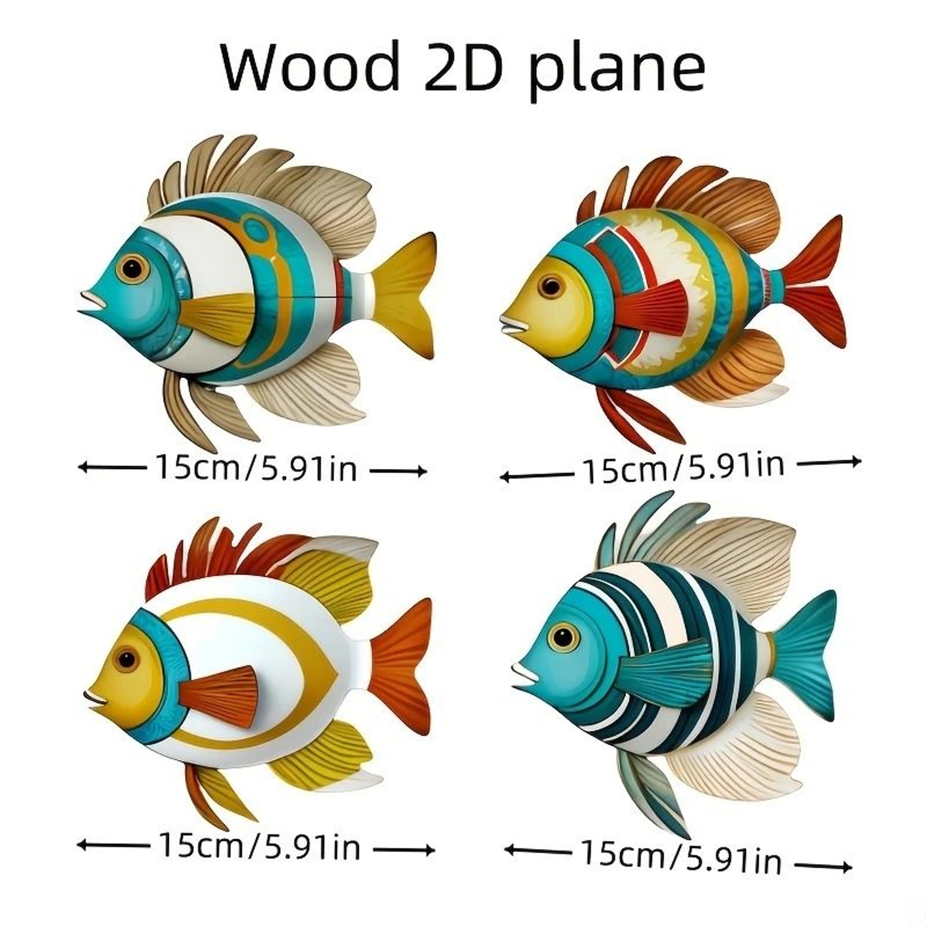 4Pcs Tropical Fish Wooden Wall Art  Rustic Nautical Hanging Decor  Retro Sea Life Ornament For Home 3