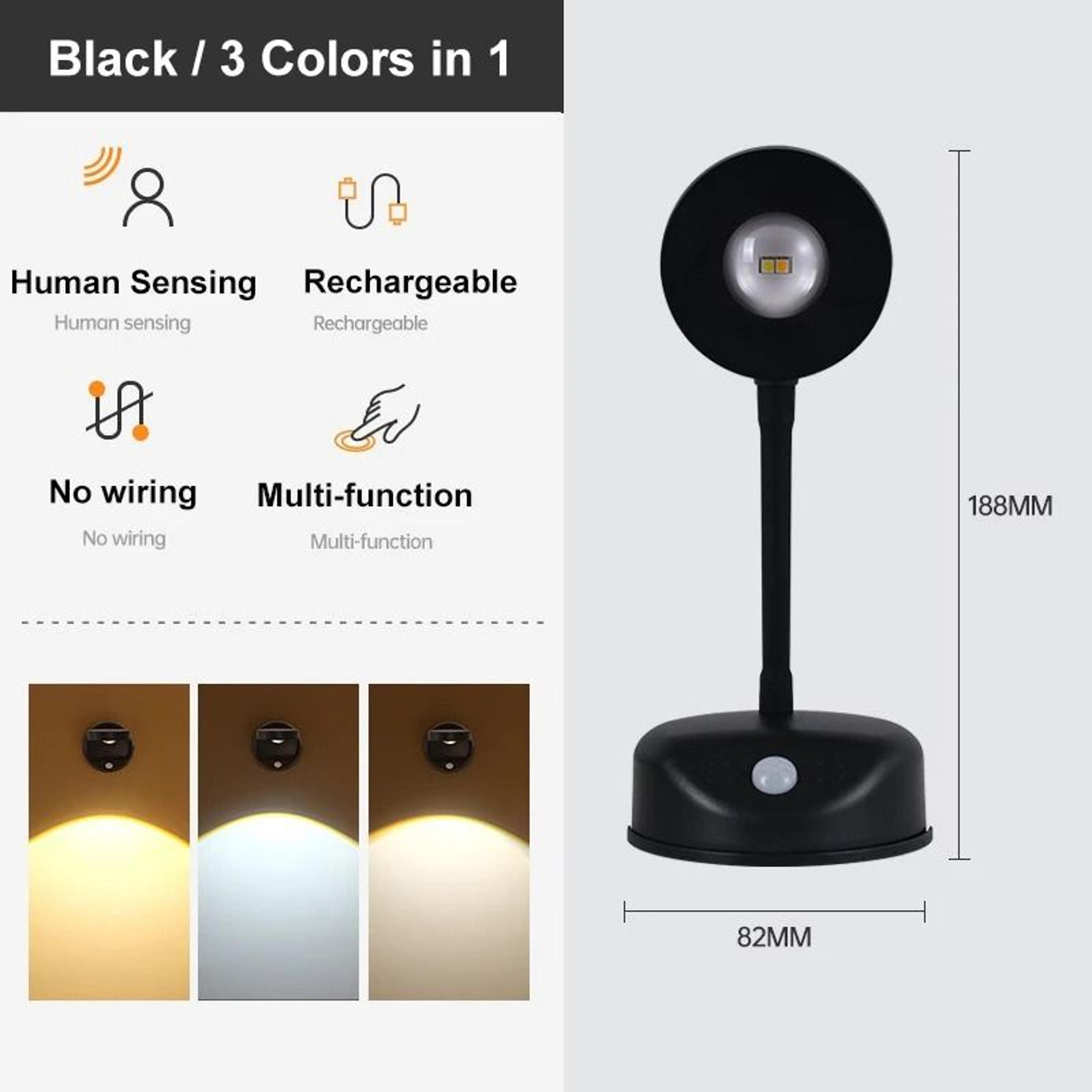 Intelligent Wireless LED Spotlight  USB Rechargeable Motion Sensor Wall Light  3Color Dimmable Art  7