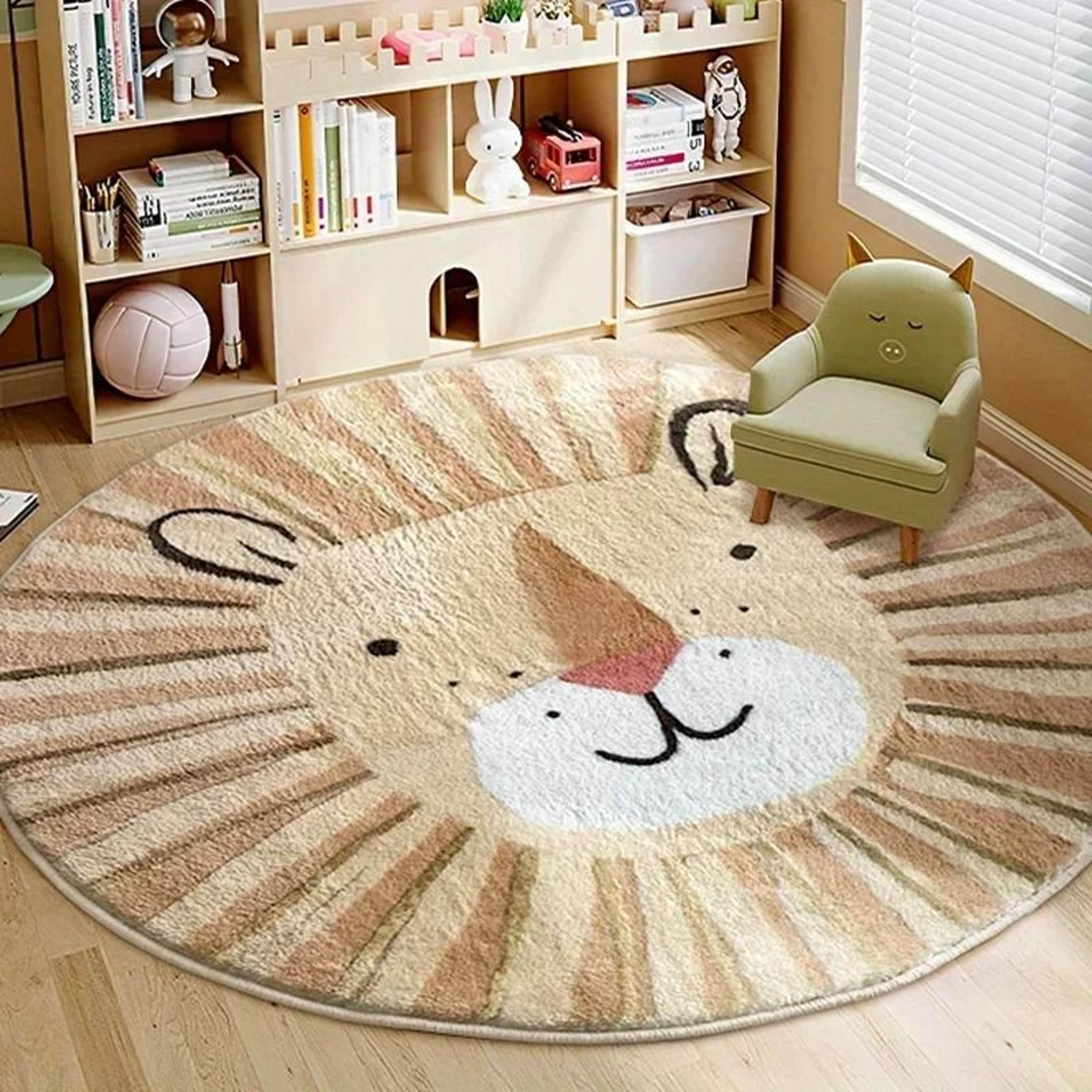 Cartoon Cute Lion Area Rug  Fluffy Soft Plush Childrens Room Carpet  Round Animal Thick Mat For Liv 6