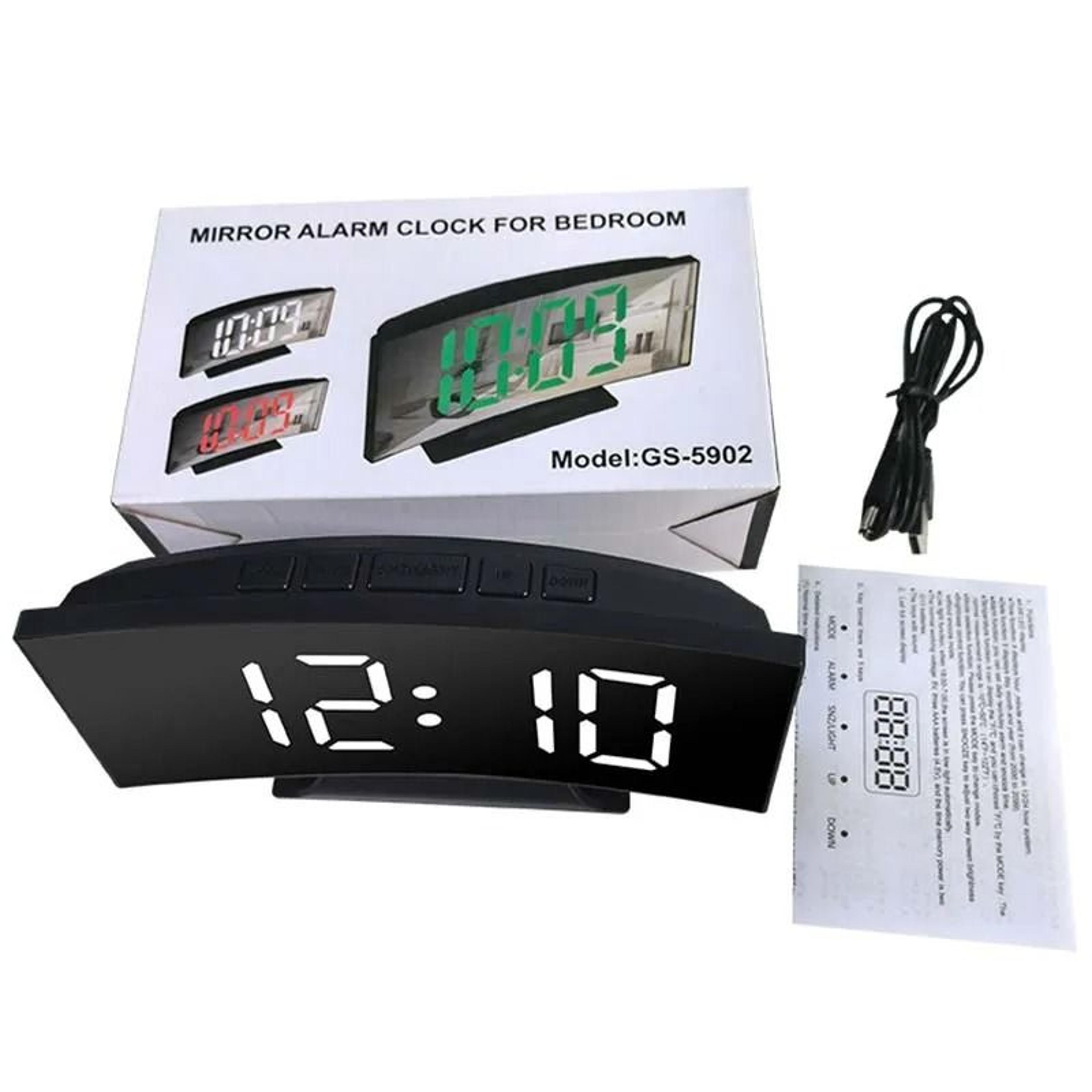 Curved LED Digital Alarm Clock  Large Mirror Screen Desktop Clock  Modern Electronic Bedside Table  7
