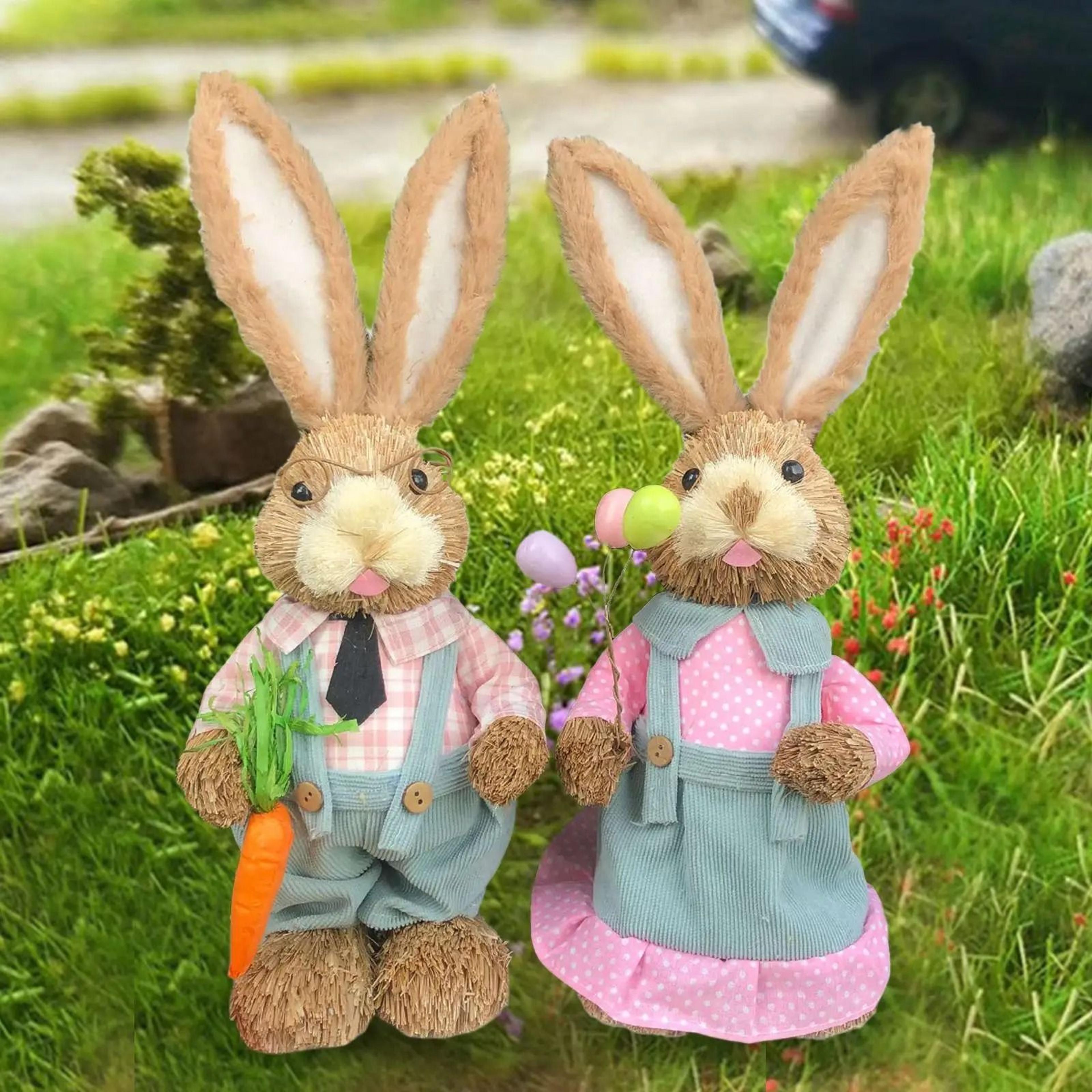 35cm Artisan Straw Easter Bunny  HandWoven Spring Rabbit Sculpture  Rustic Garden  Wedding Celebrat 1