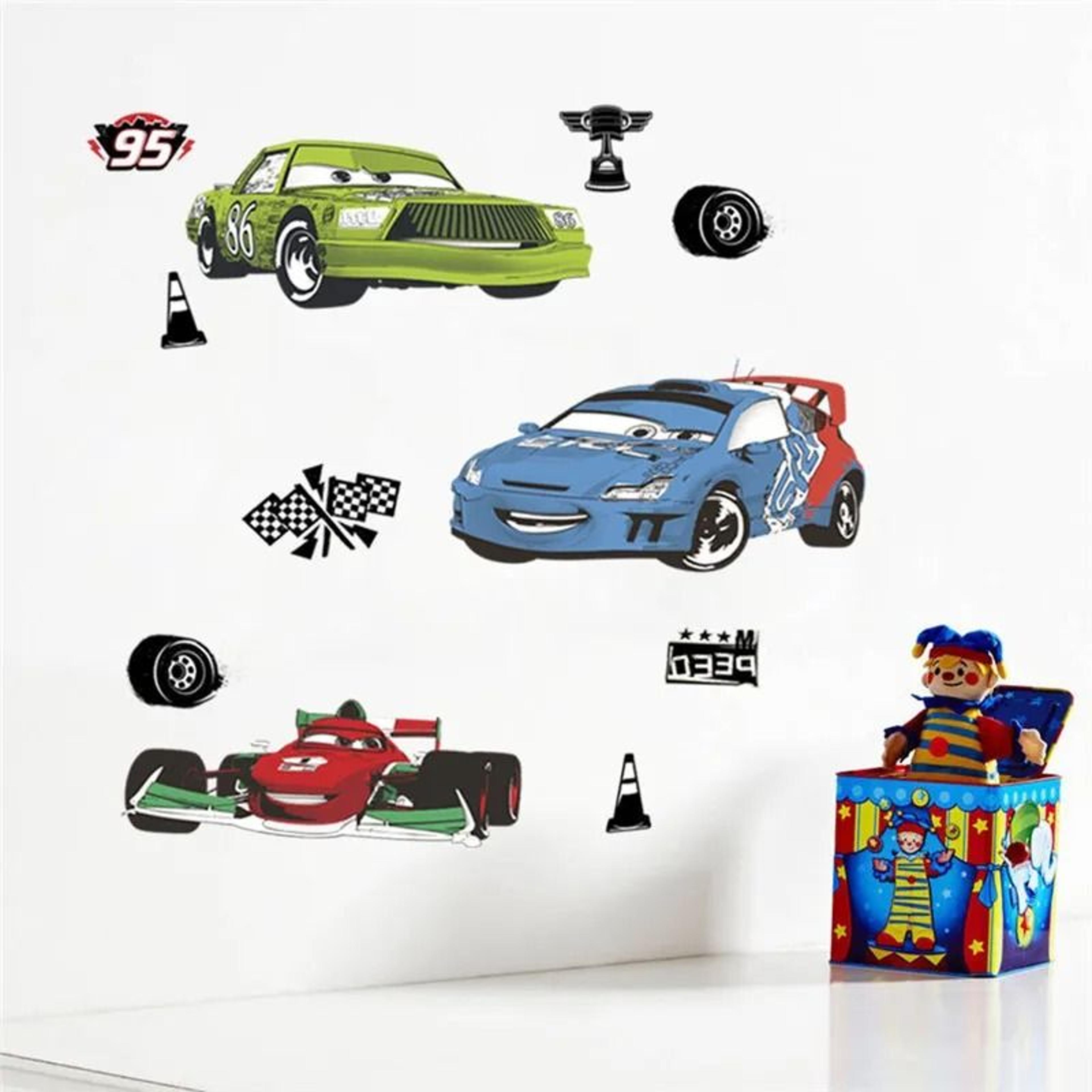 3D Cartoon Cars Breakthrough Wall Decal  Lightning McQueen Racing Mural  HighFidelity Kids Room  Pl 9