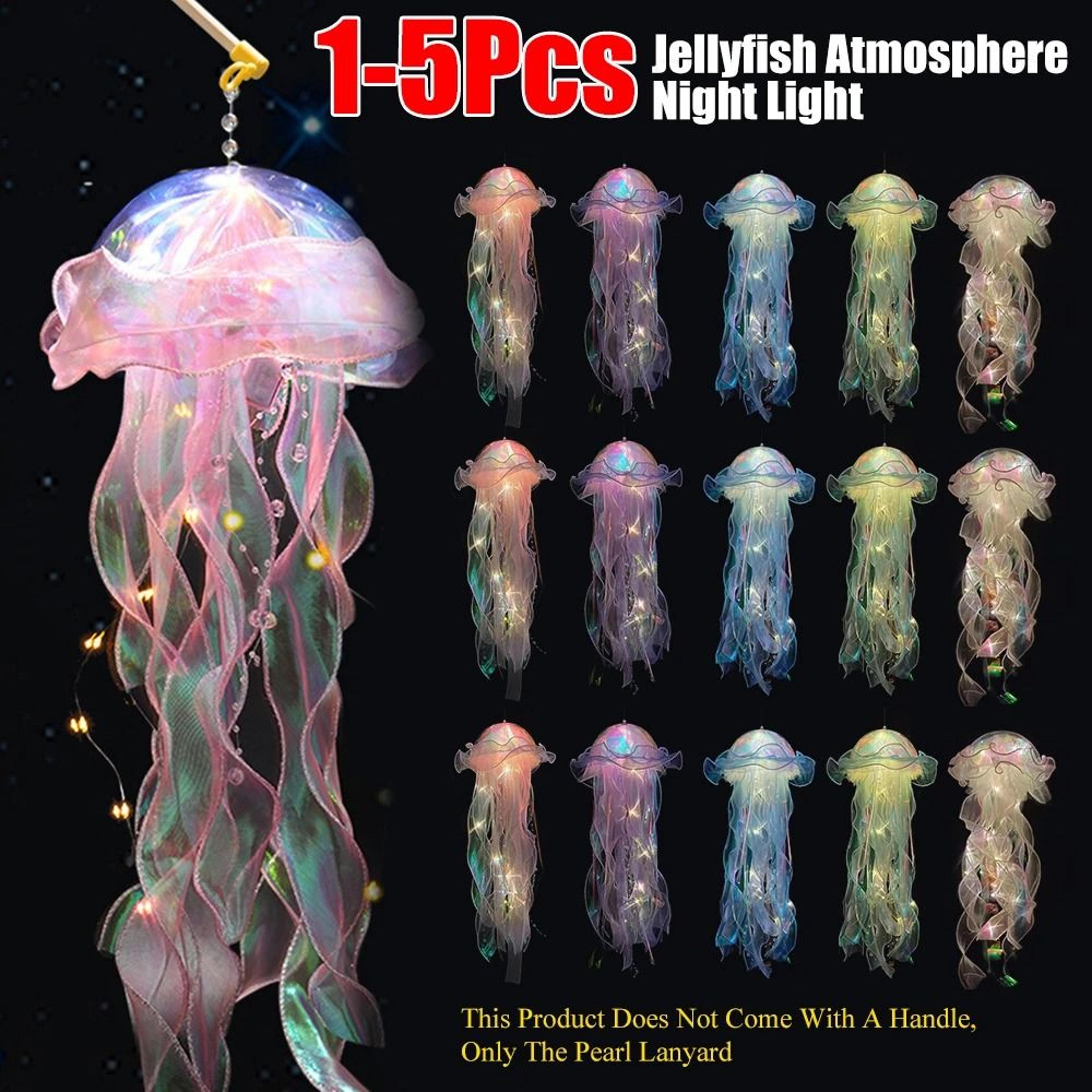 diy iridescent jellyfish lantern | hanging bedroom night light | colorful fantasy ribbon ceiling lamp