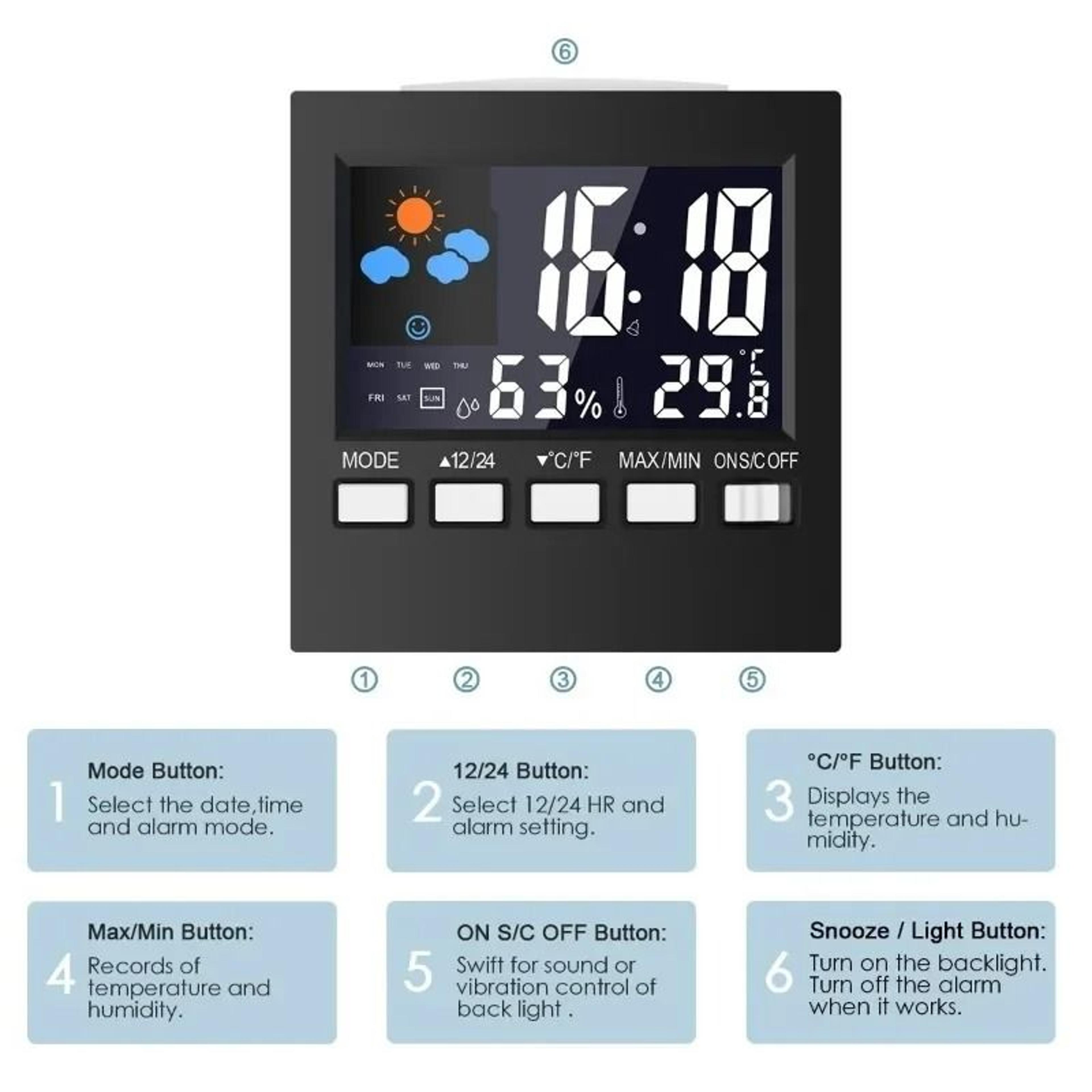 Digital Weather Forecast Station  LCD Indoor Temperature  Humidity Monitor  Voice Control Executive 4
