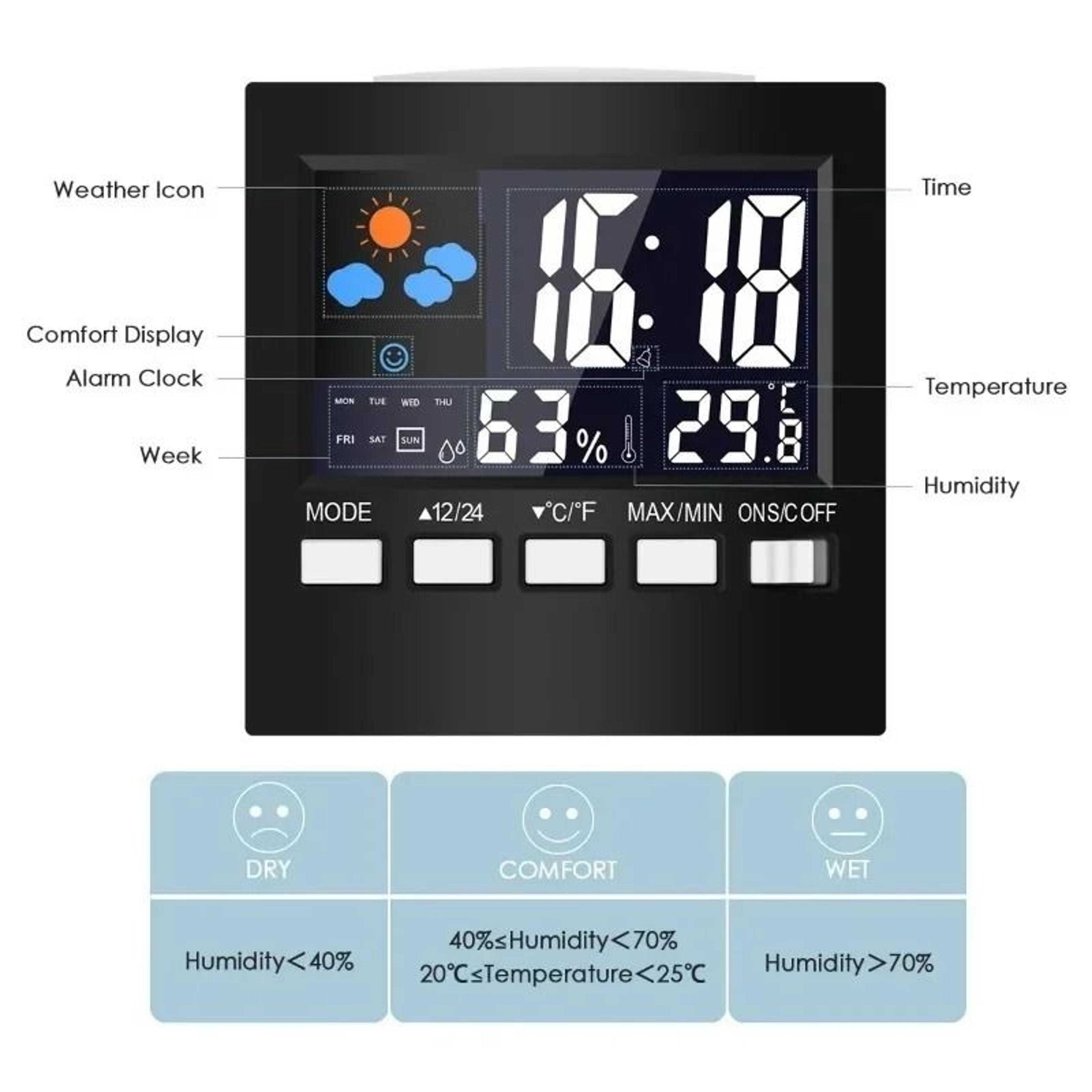 Digital Weather Forecast Station  LCD Indoor Temperature  Humidity Monitor  Voice Control Executive 5