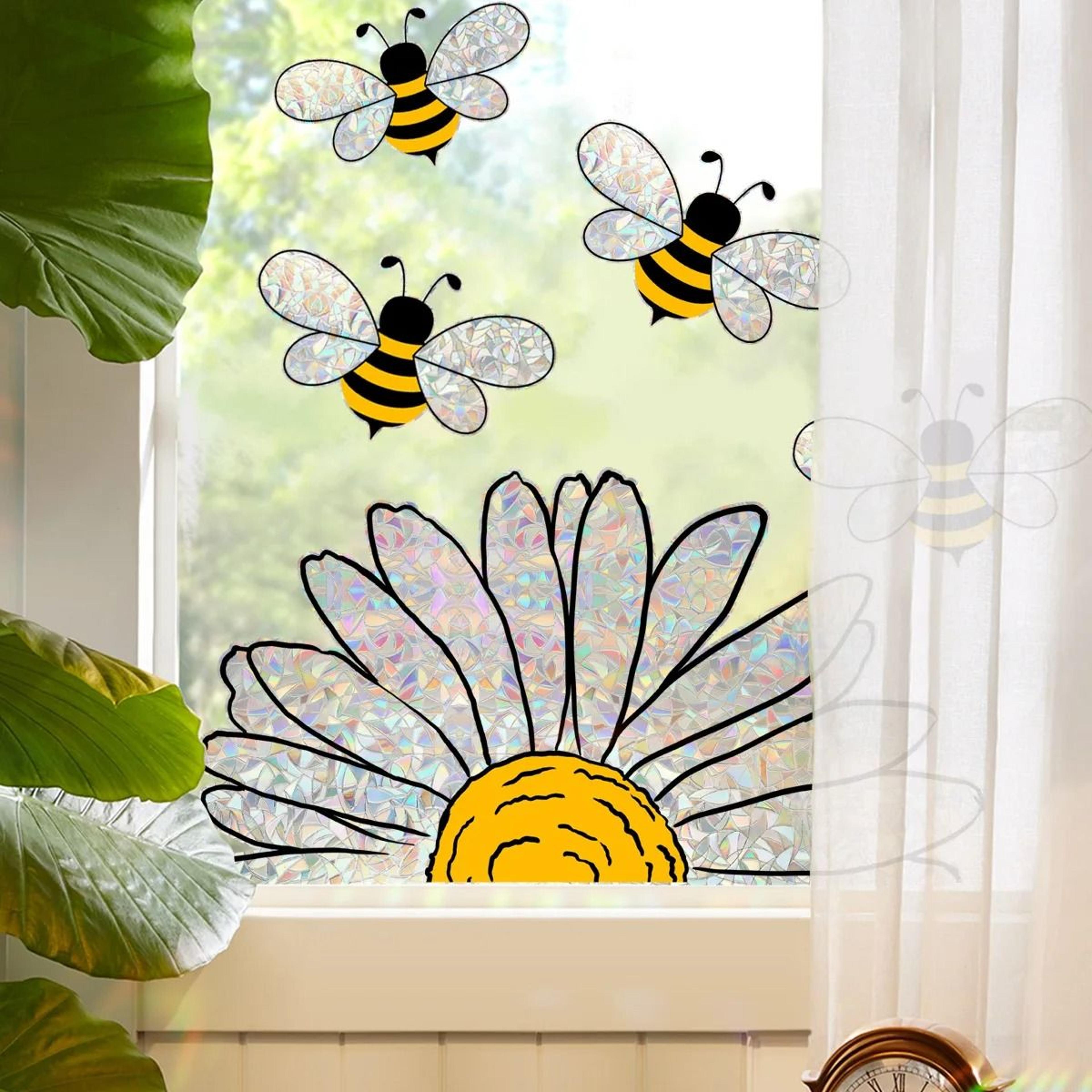 Rainbow Glass Sunflower Mural  Colorful Bee Electrostatic Decal  Executive Window  Studio Sanctuary 3