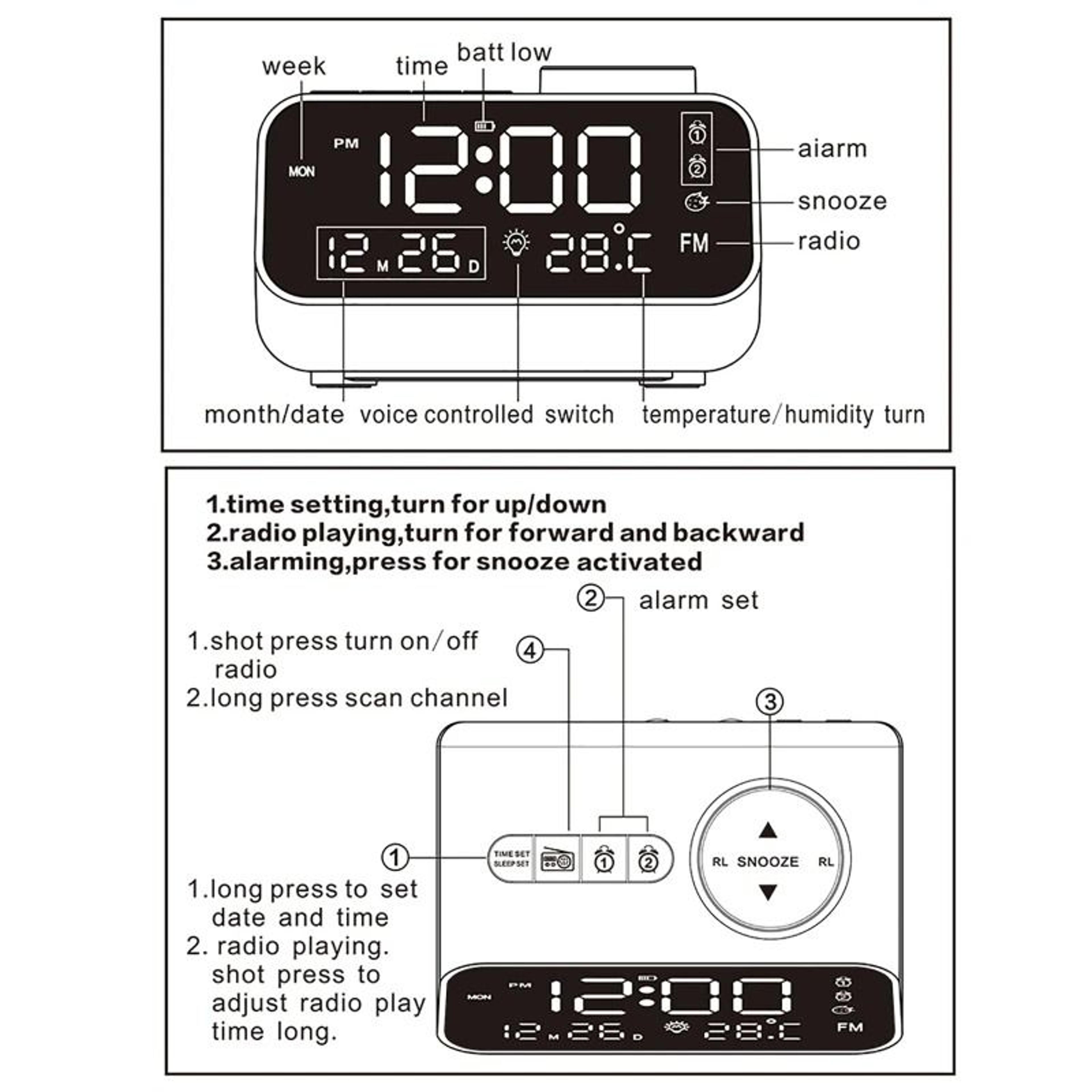 CyberLuxe LED Digital Command Clock  Acoustic Sensing FM Studio Radio  Executive Desktop  Smart San 5