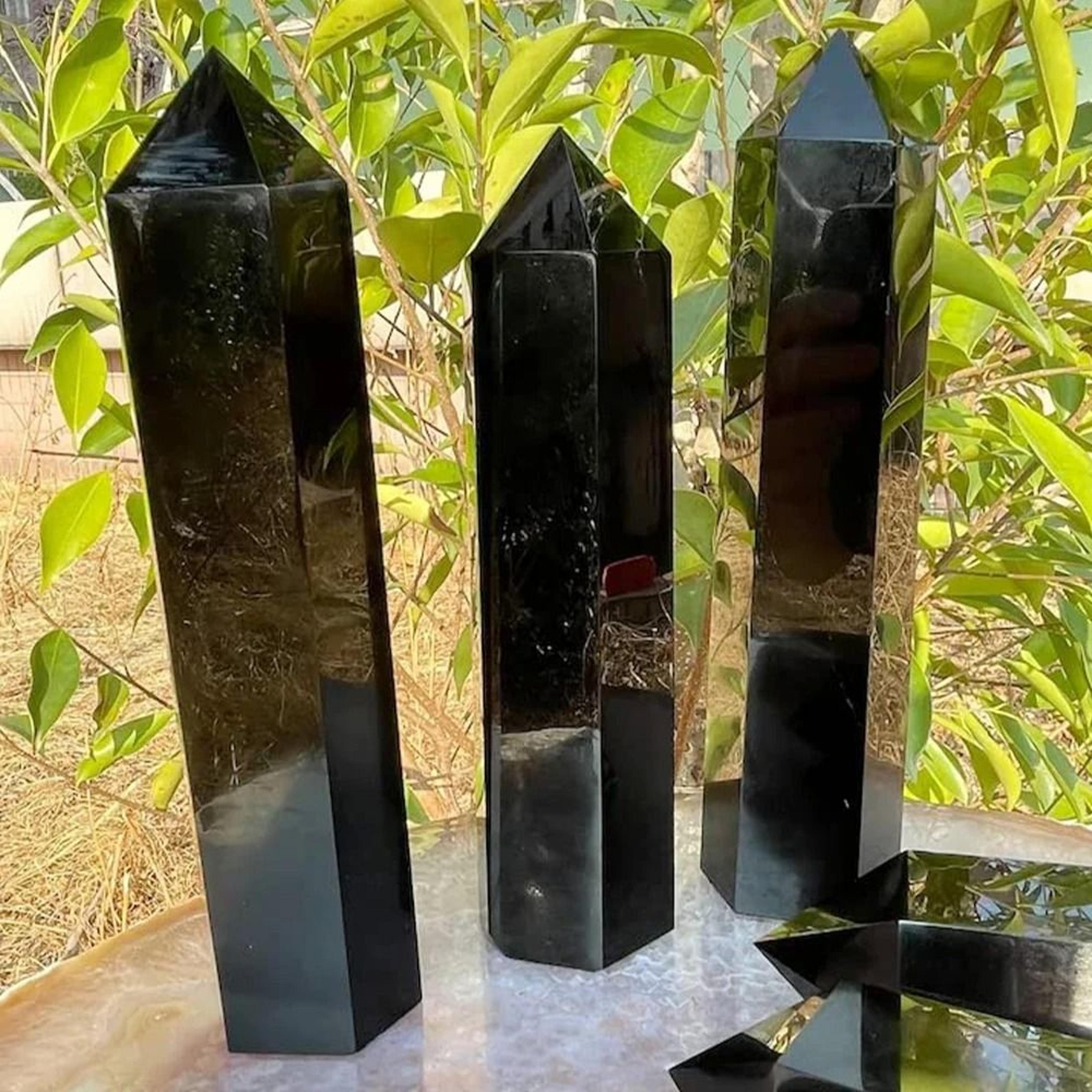Obsidian Monolith Tower  15cm Natural Hexagonal Prism  Executive Studio  Zen Sanctuary Decor 5