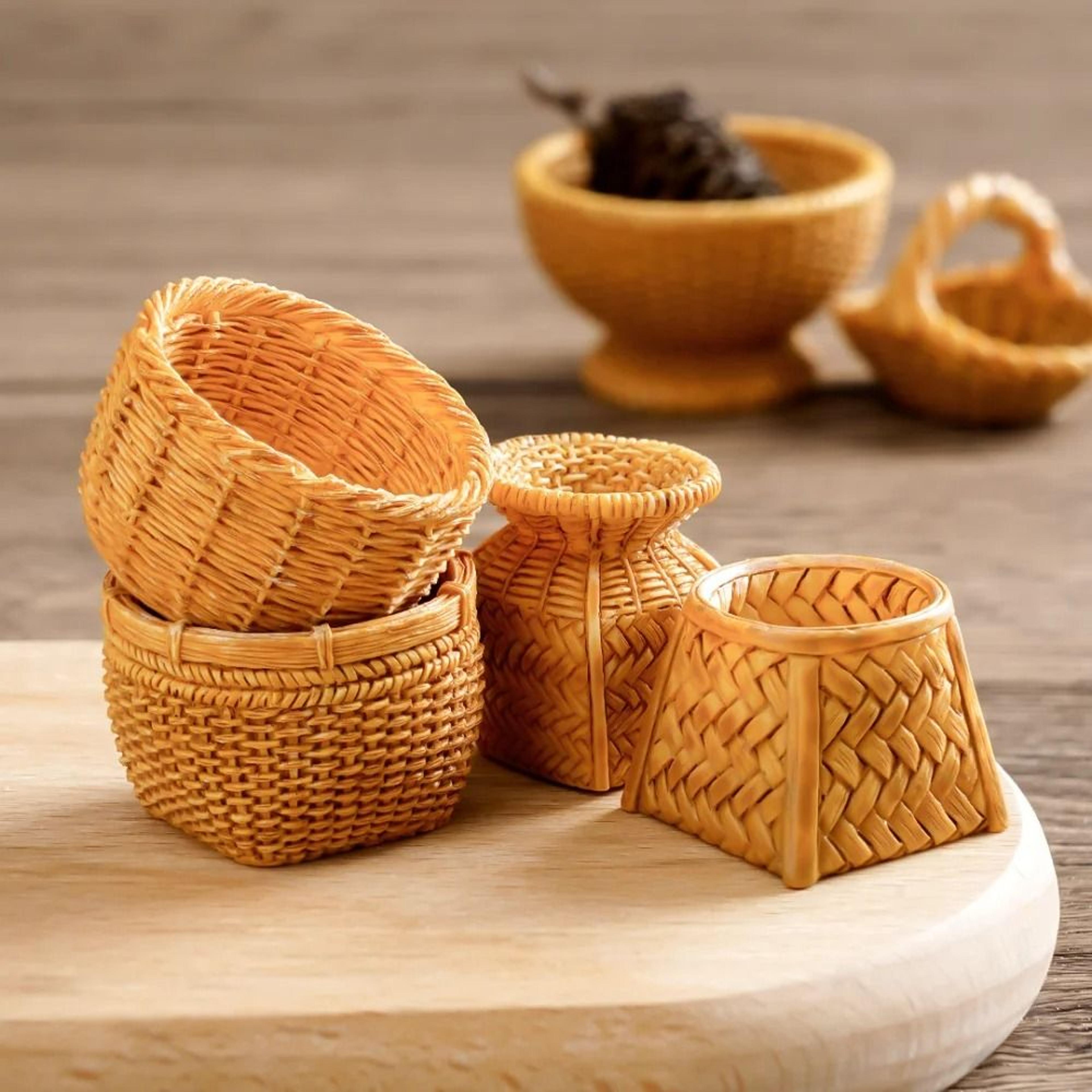 Artisan Mini Rattan Basket  Simulated Woven Display Model  Executive Studio  Dollhouse Sanctuary De 3