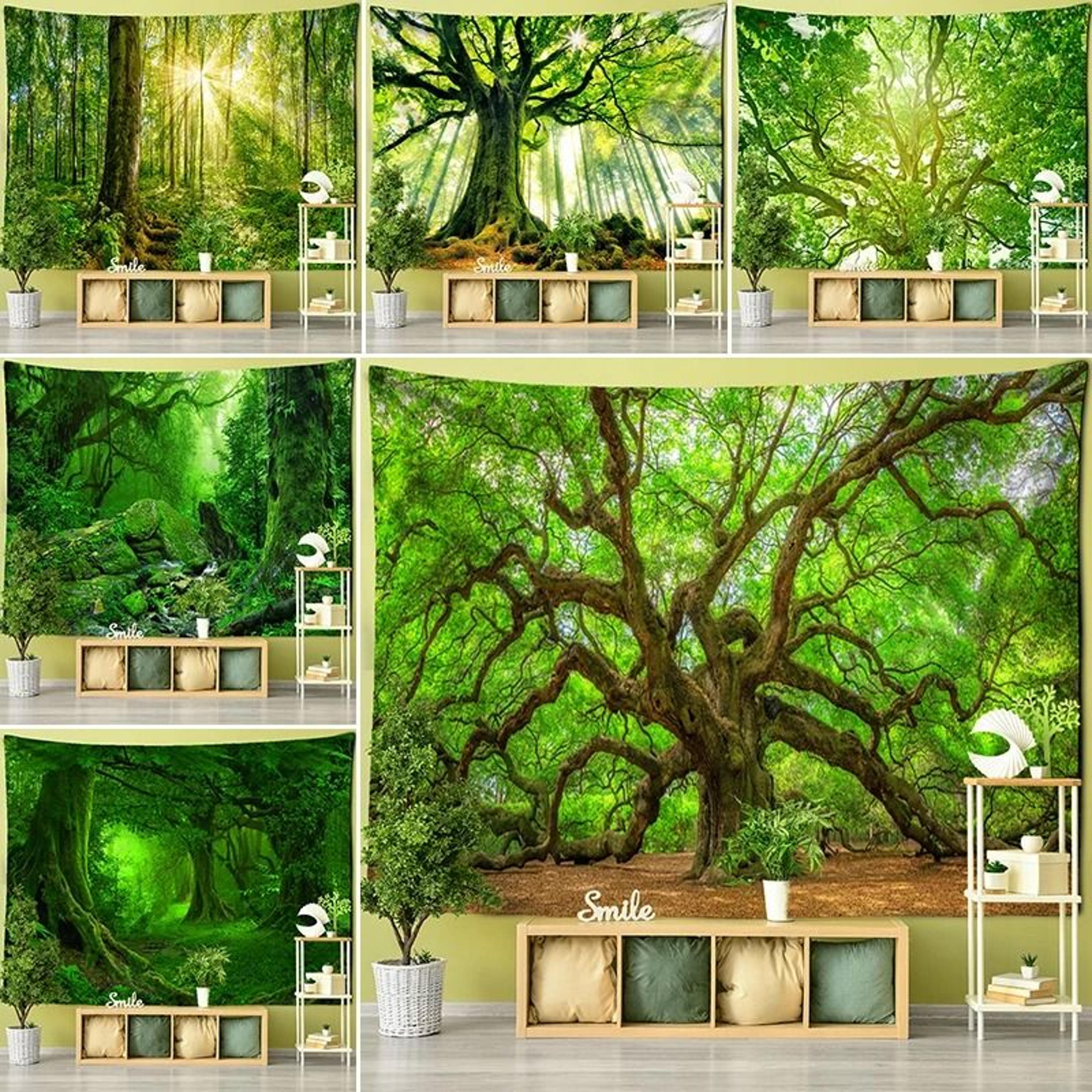 Towering Canopy Mural  Ancient Forest Scenery Tapestry  Executive Studio  Bohemian Sanctuary Decor 0