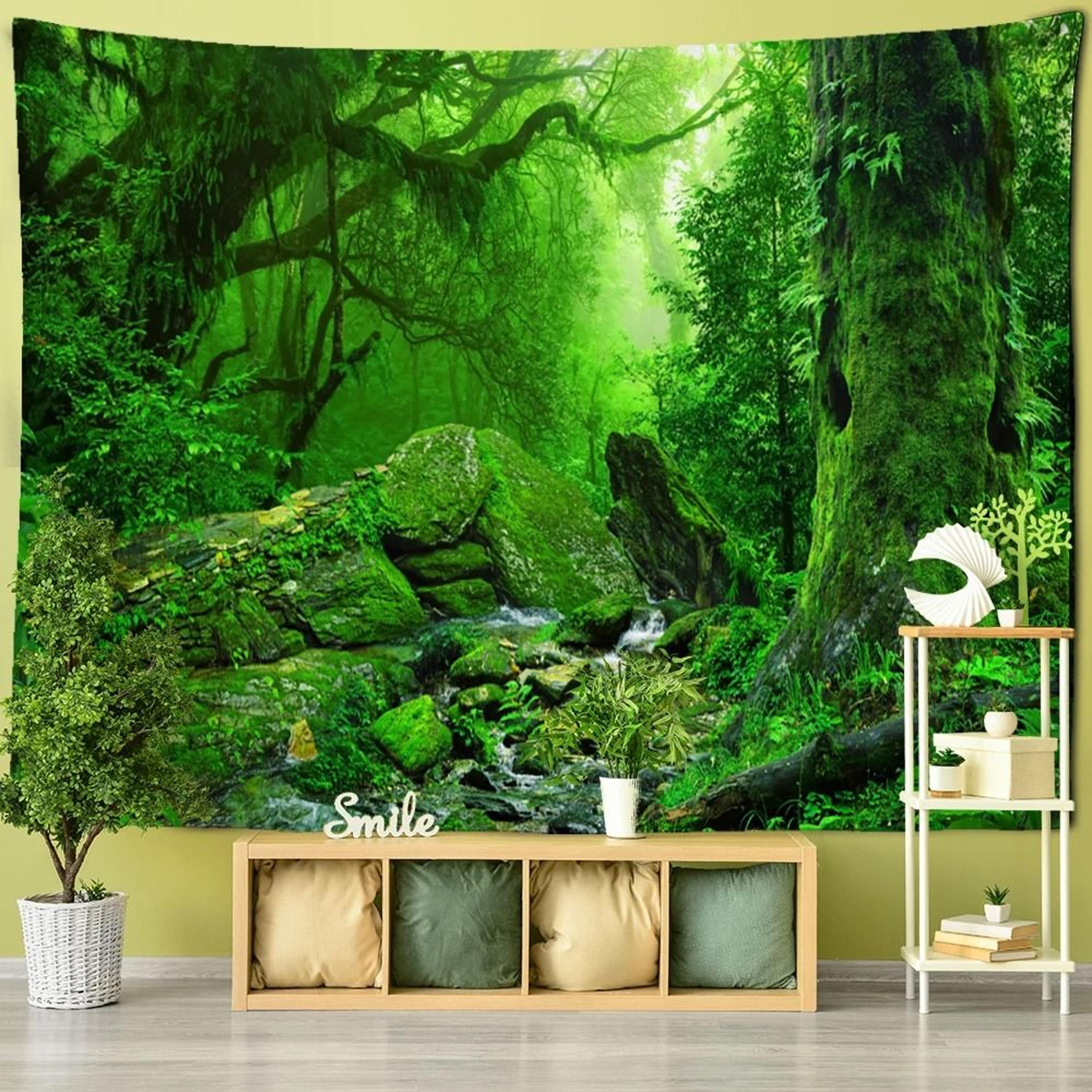 Towering Canopy Mural  Ancient Forest Scenery Tapestry  Executive Studio  Bohemian Sanctuary Decor 21