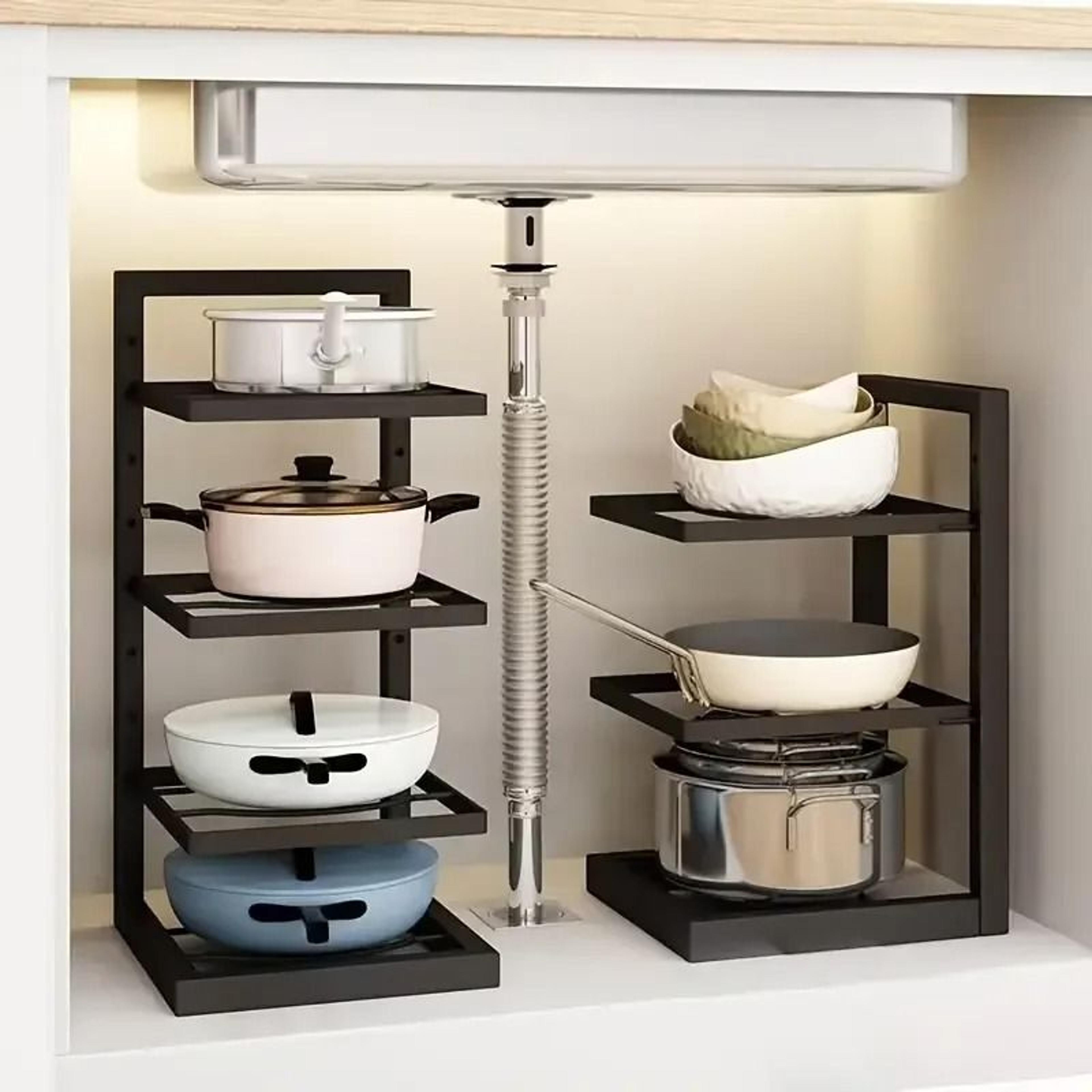 Basalt Height Adjustable Pot Rack  Stainless Steel 34 Layer UnderSink Organizer 5