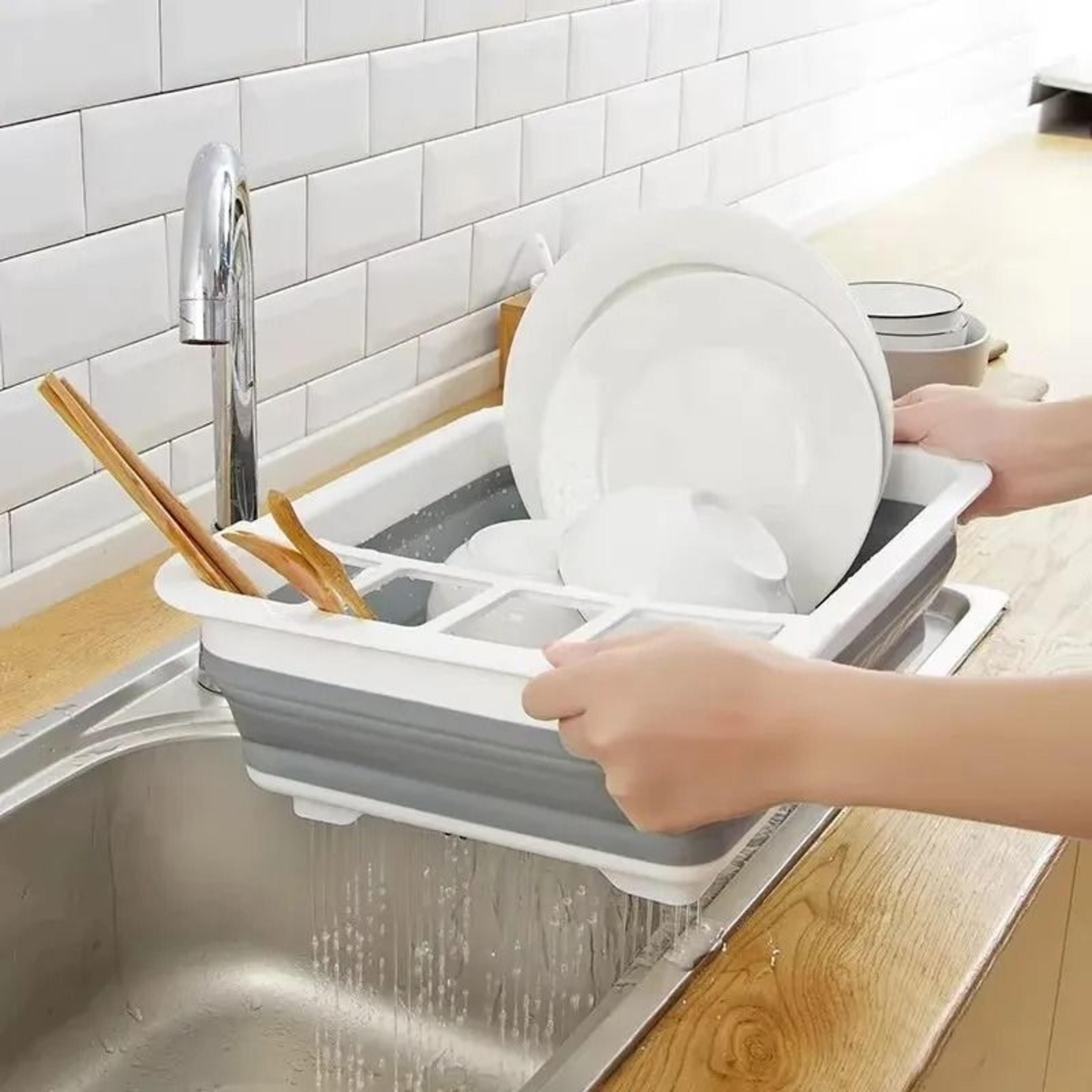 Zen Foldable Drain Basin  Collapsible Tableware Rack  Integrated Drying Tray 1