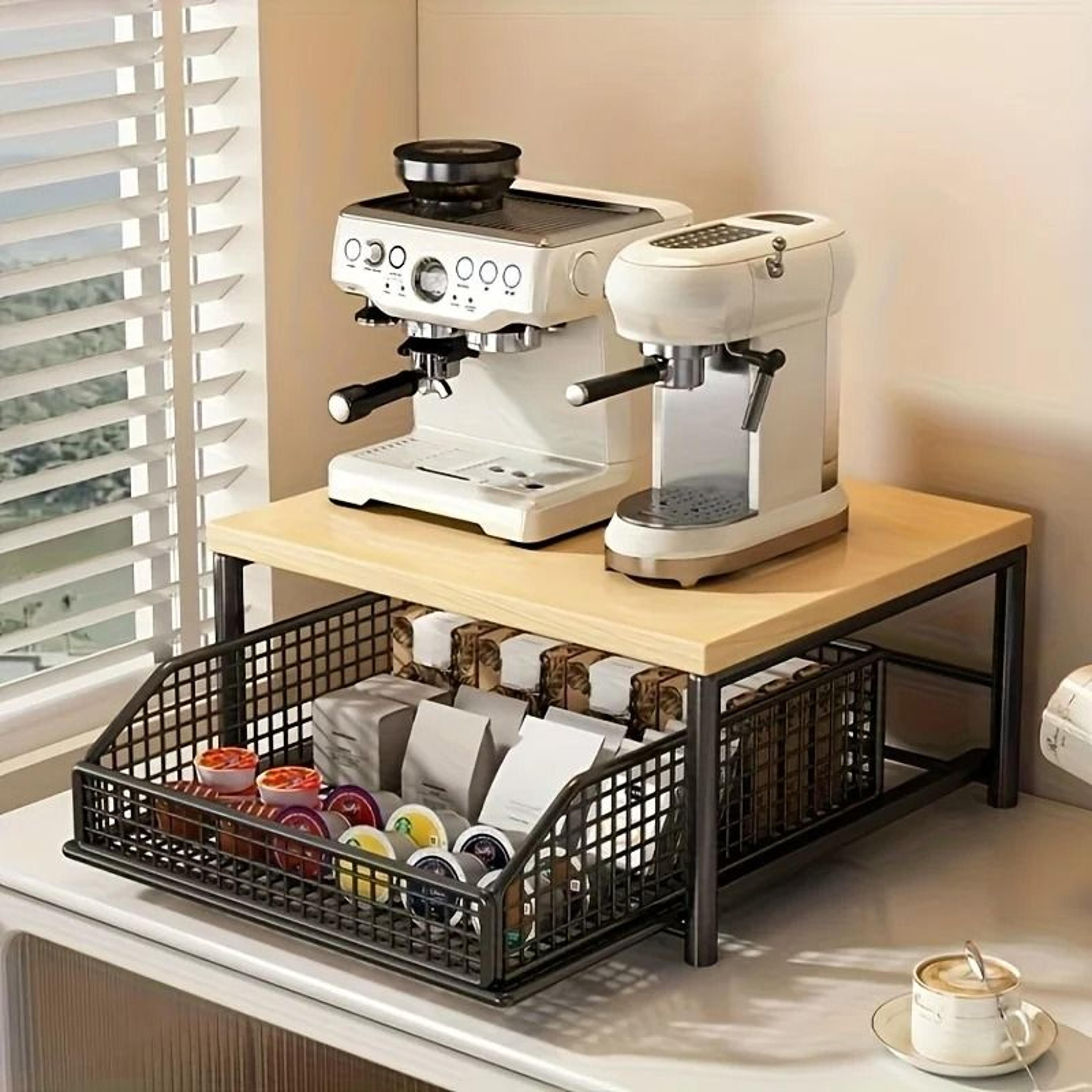 Basalt Horizon Loft  Modern Microwave  Appliance Storage Rack With SlideOut Caddy 0