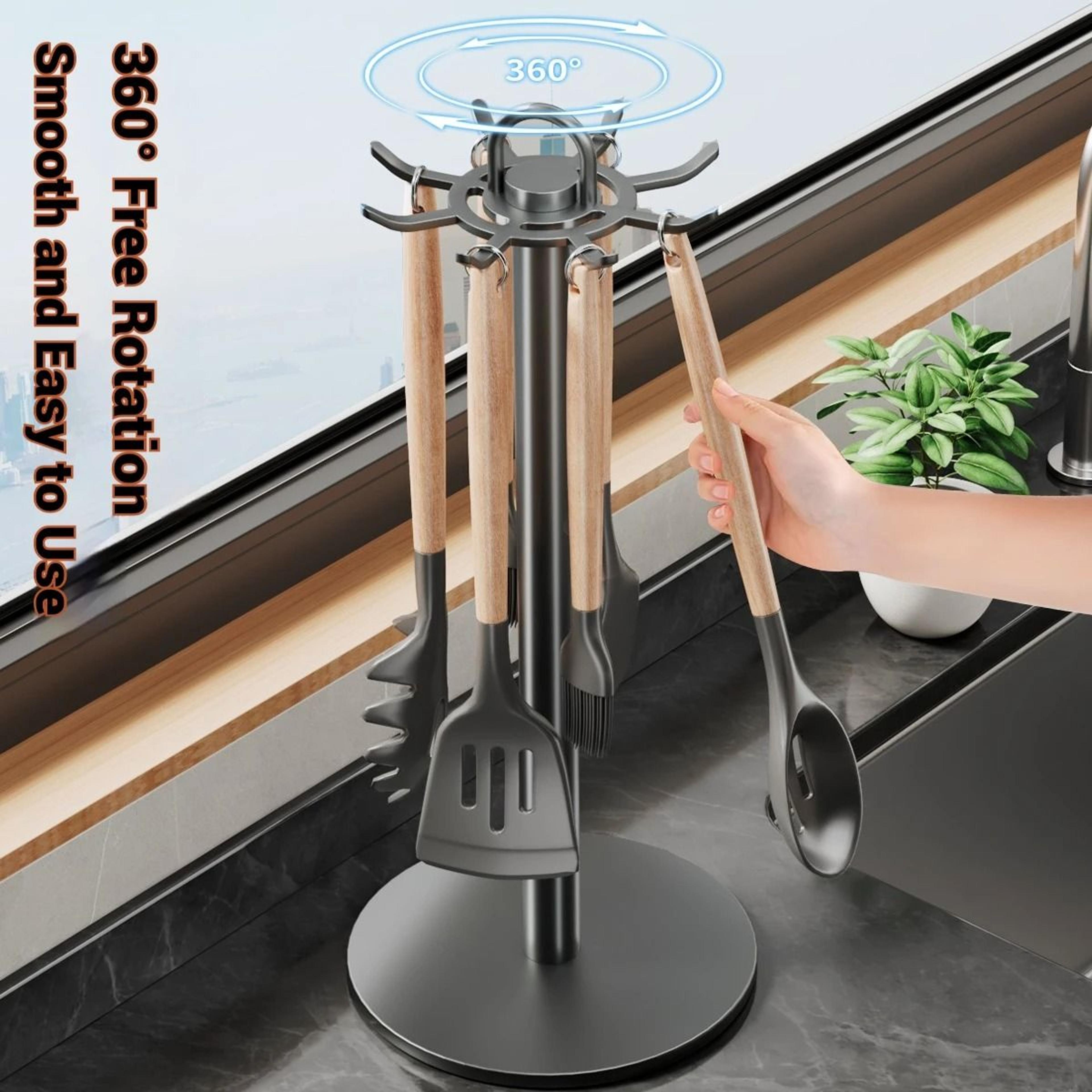 Rotating Kitchen Utensil Stand  8Hook Countertop Storage Hanger  Professional Culinary Tool Organiz 0