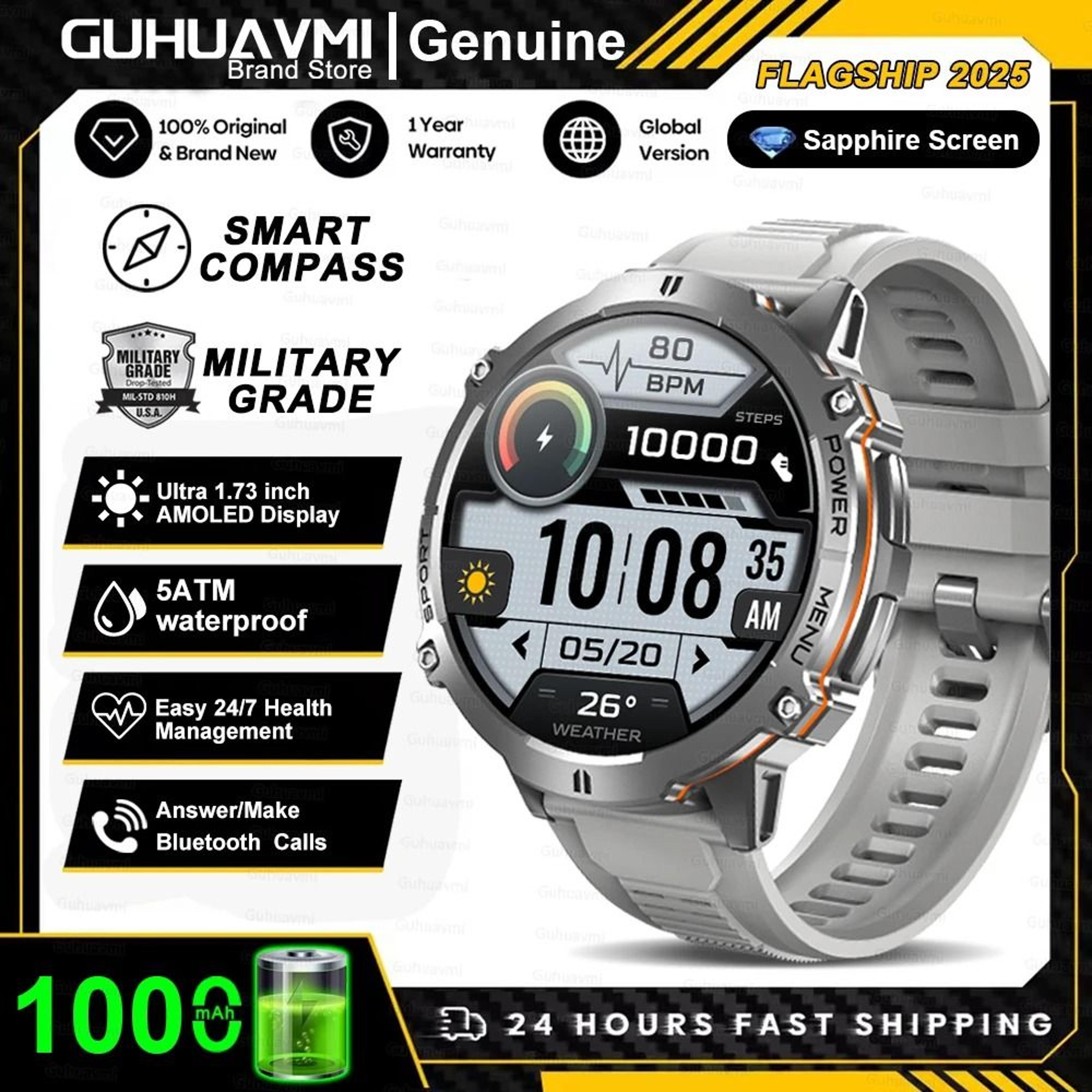 TRex 3 Military Grade Smartwatch  10ATM Waterproof  GPS  Executive 1000mAh Battery AMOLED Sports Sy 8