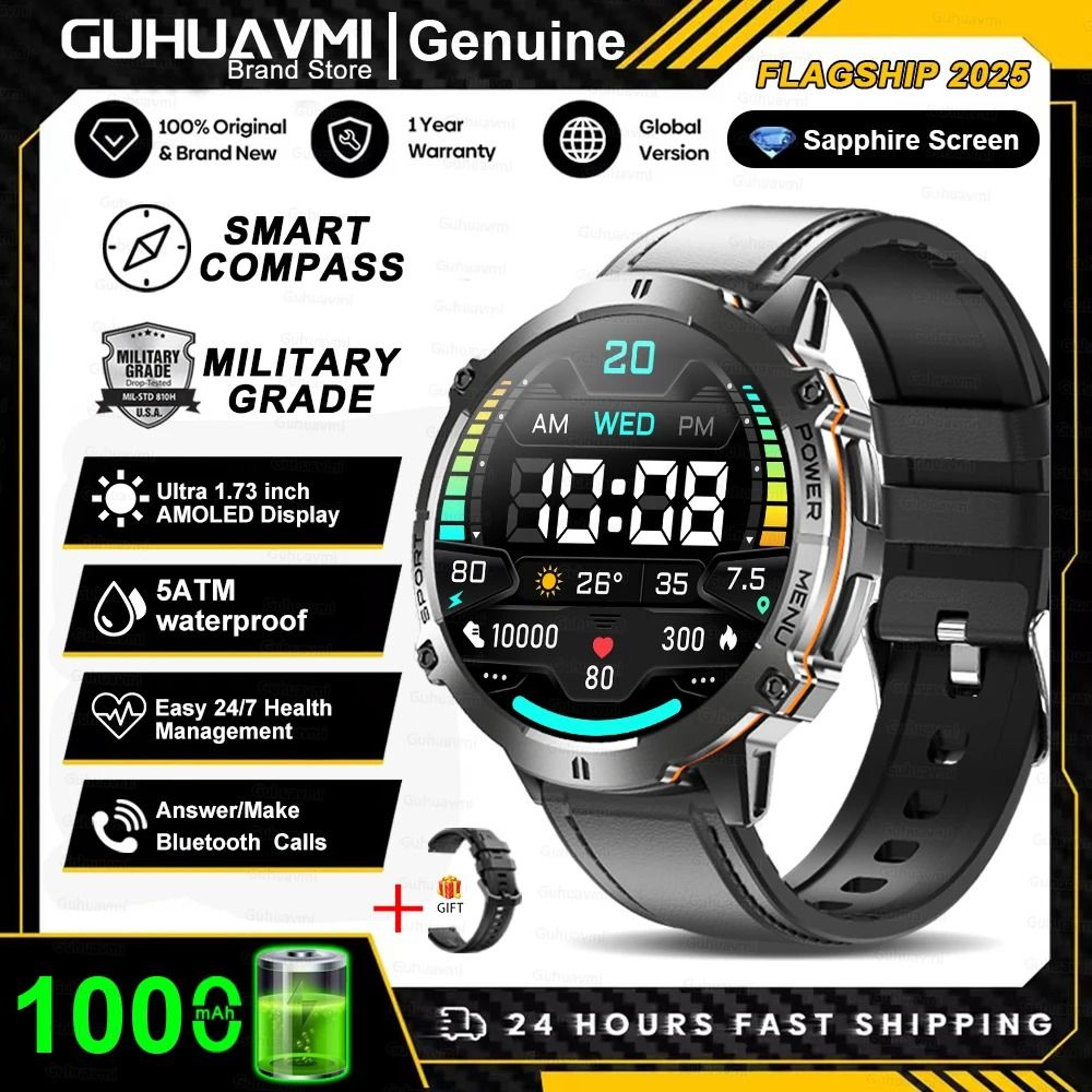 TRex 3 Military Grade Smartwatch  10ATM Waterproof  GPS  Executive 1000mAh Battery AMOLED Sports Sy 10