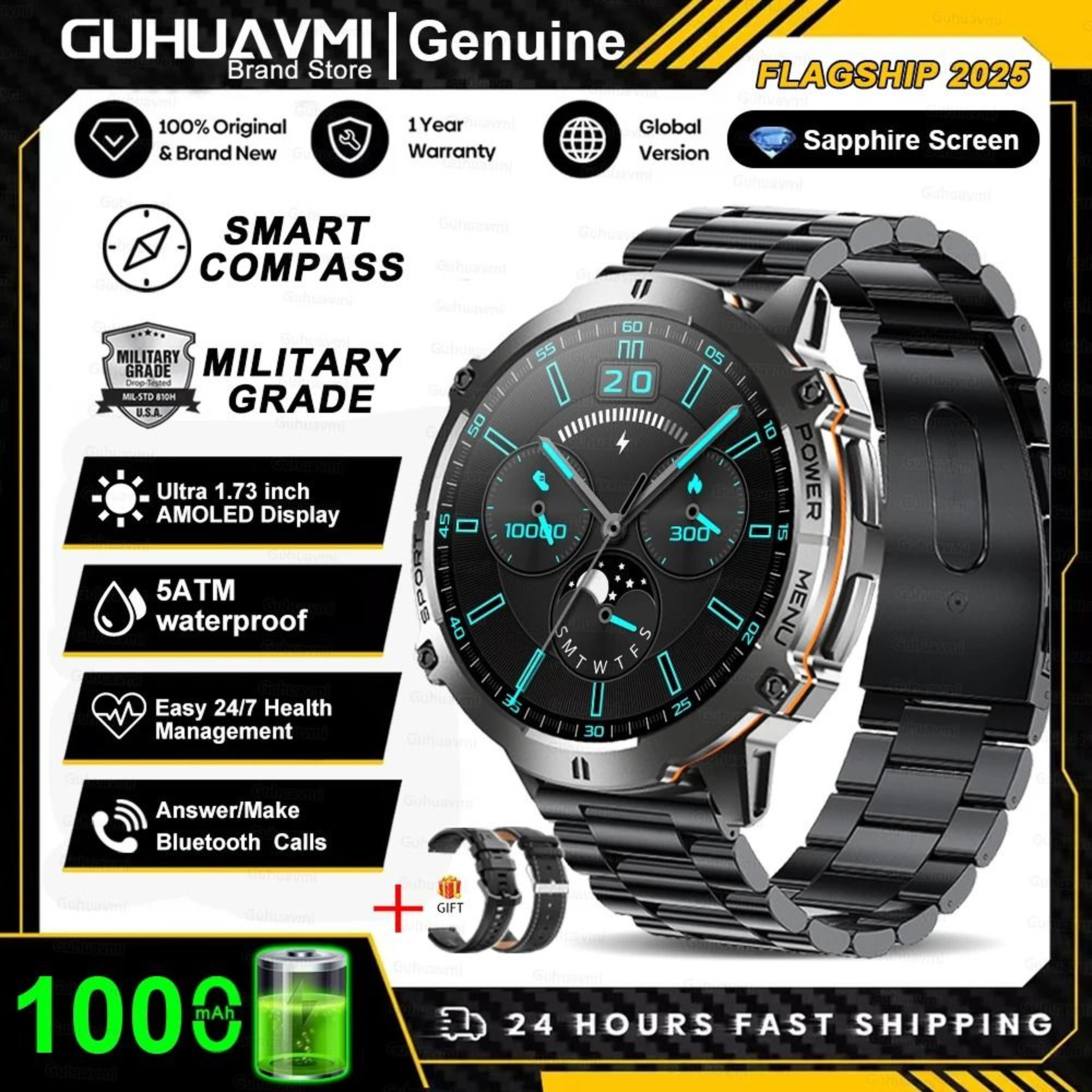 TRex 3 Military Grade Smartwatch  10ATM Waterproof  GPS  Executive 1000mAh Battery AMOLED Sports Sy 14