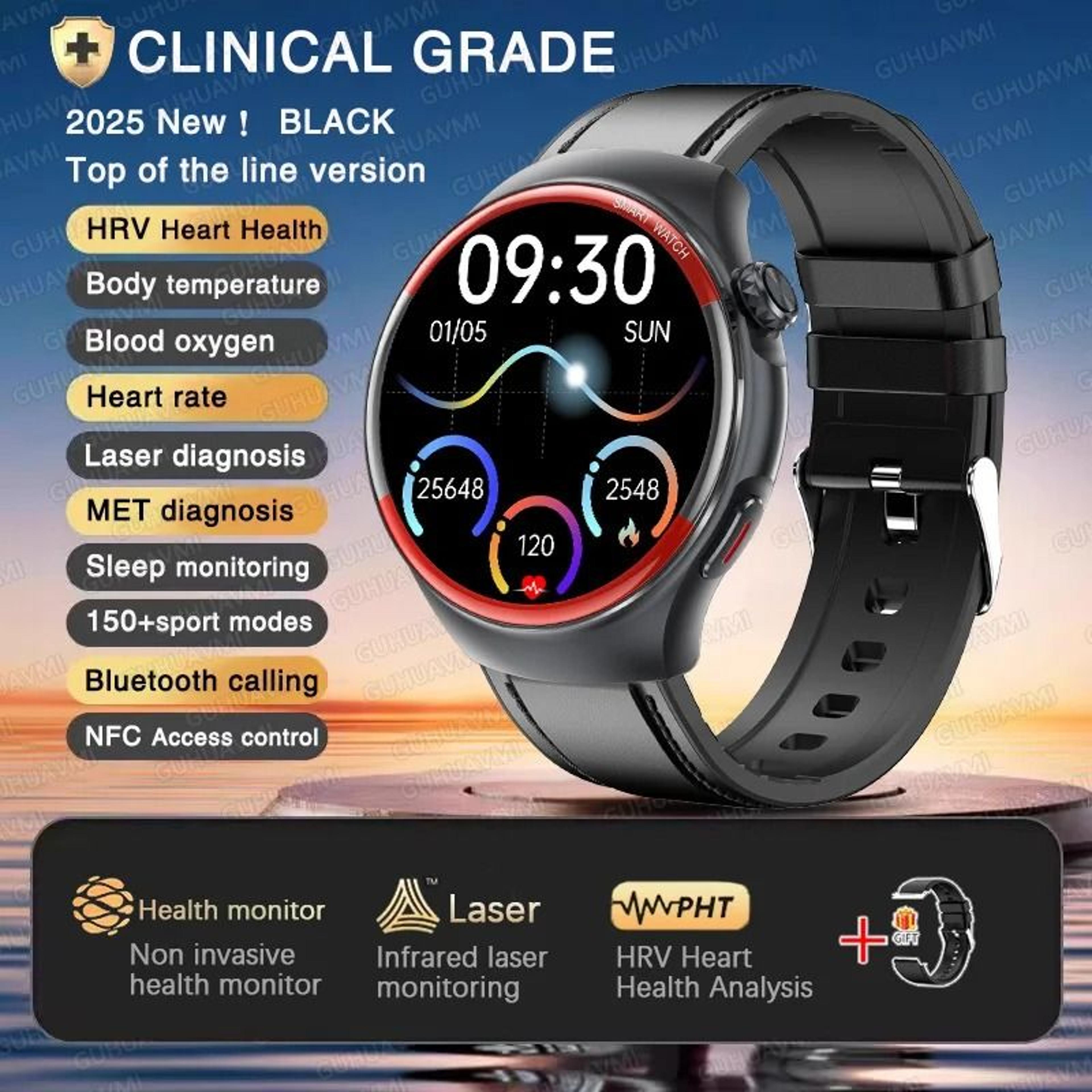 2025 Nursing Health Laser Smartwatch  Blood Pressure  Pulse Monitor  Executive Wellness Bluetooth C 9