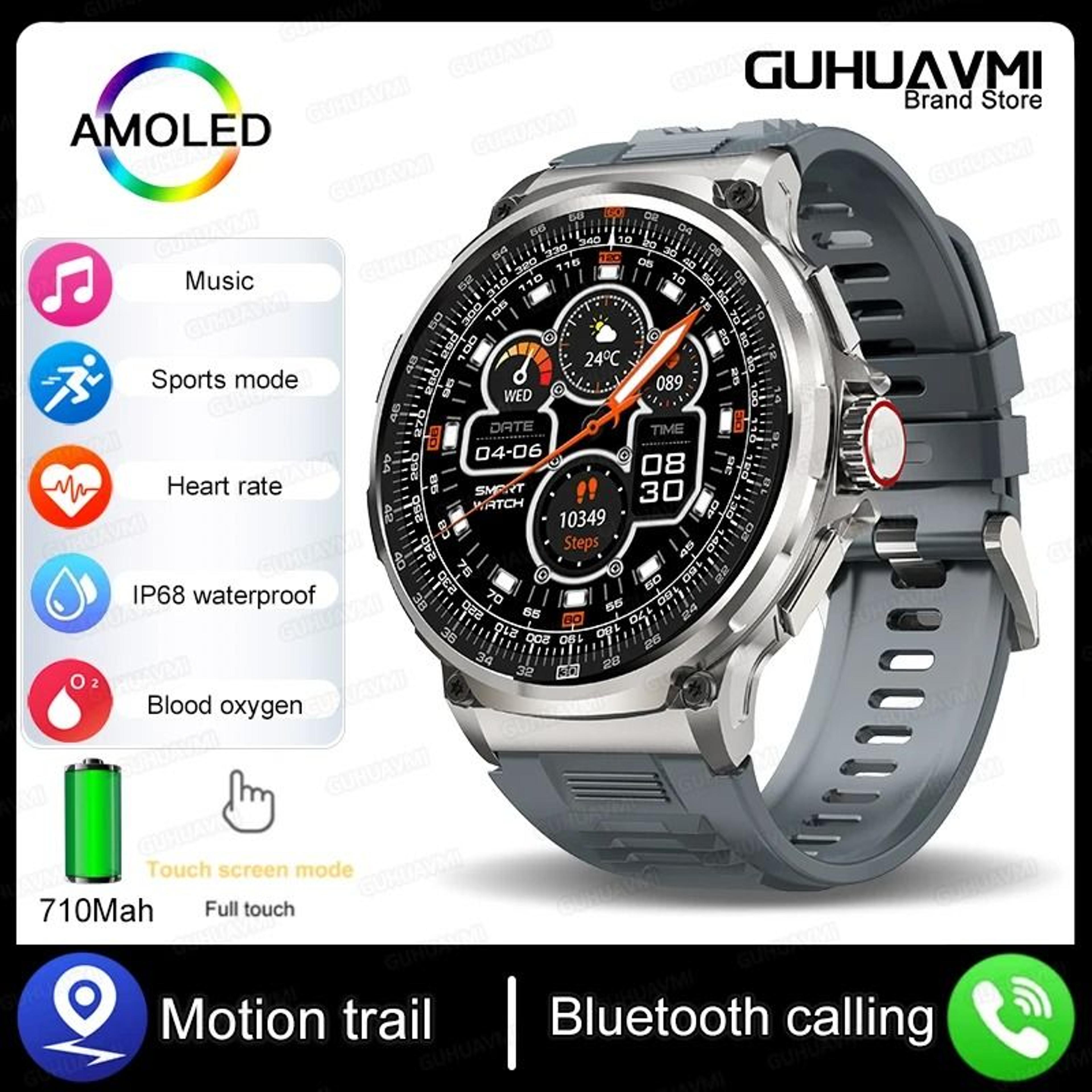 185inch Ultra HD AMOLED Smartwatch  GPS  Bluetooth Call  Executive 710mAh Sport Fitness System 7