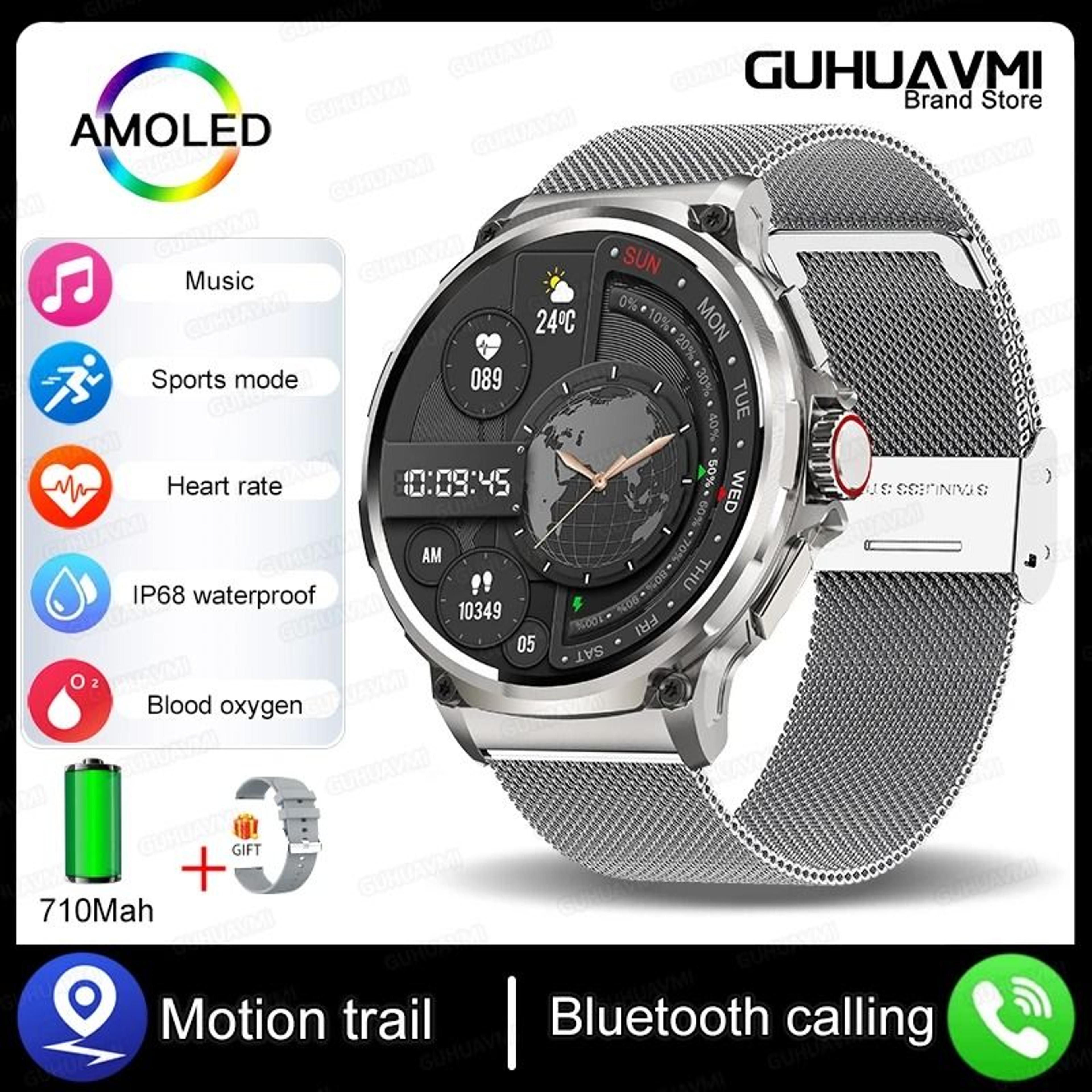 185inch Ultra HD AMOLED Smartwatch  GPS  Bluetooth Call  Executive 710mAh Sport Fitness System 8