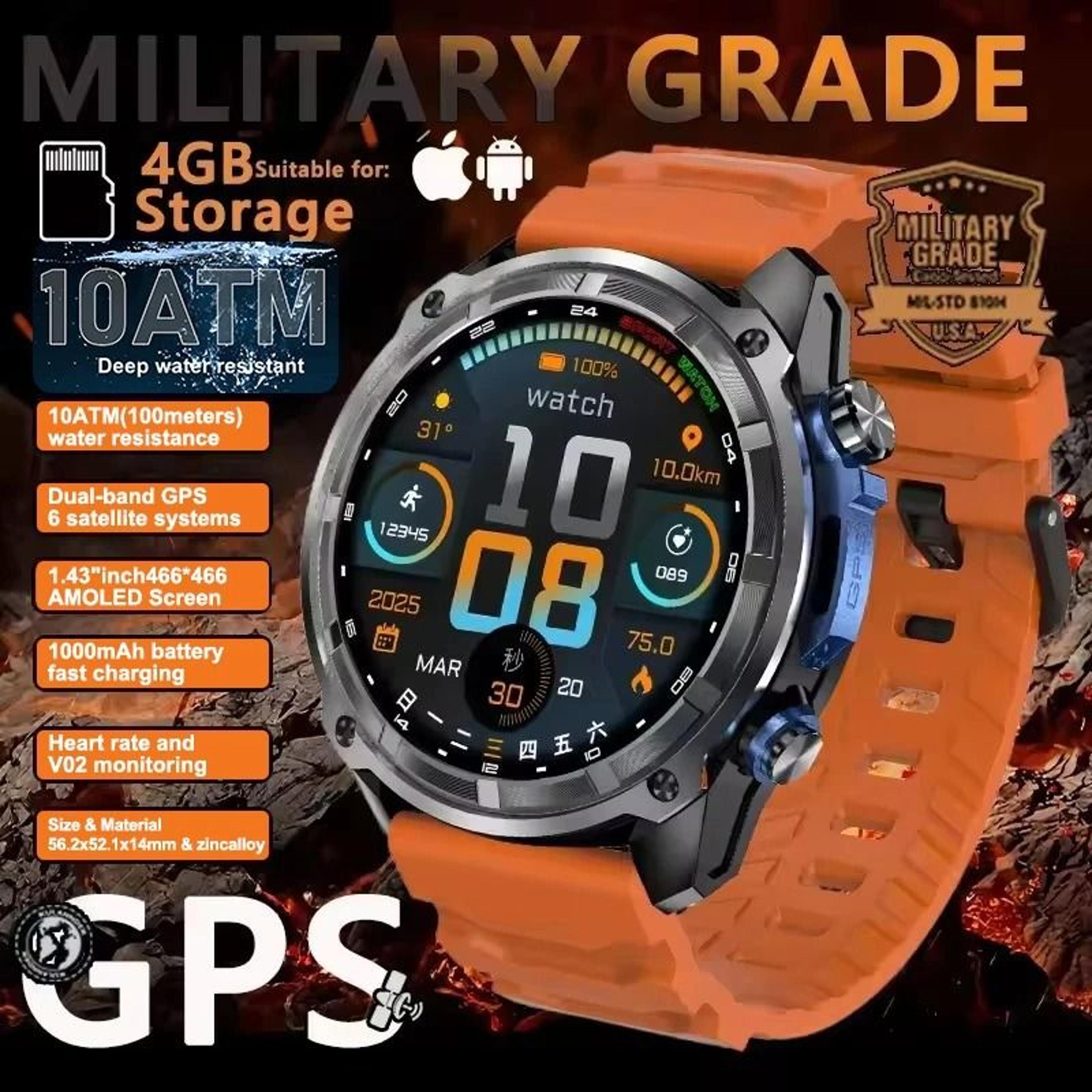 TRex 3 Pro Tactical GPS Smartwatch  Offline Maps  4GB Memory  10ATM Military Grade 1000mAh Sports T 6