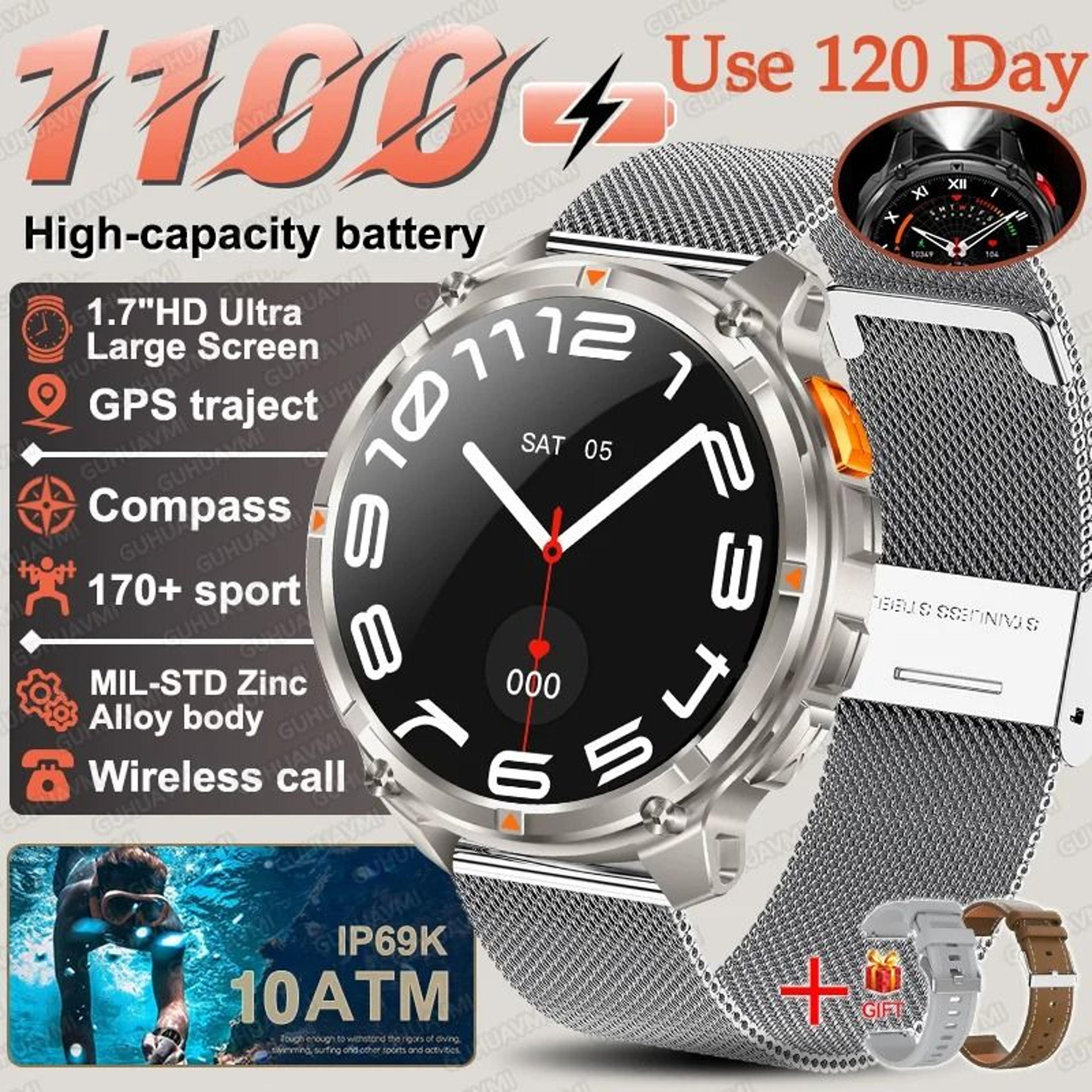TRex 3 Pro Military Smart Watch  1100mAh Battery  GPS Compass  Rugged 10ATM Waterproof Sports Track 16