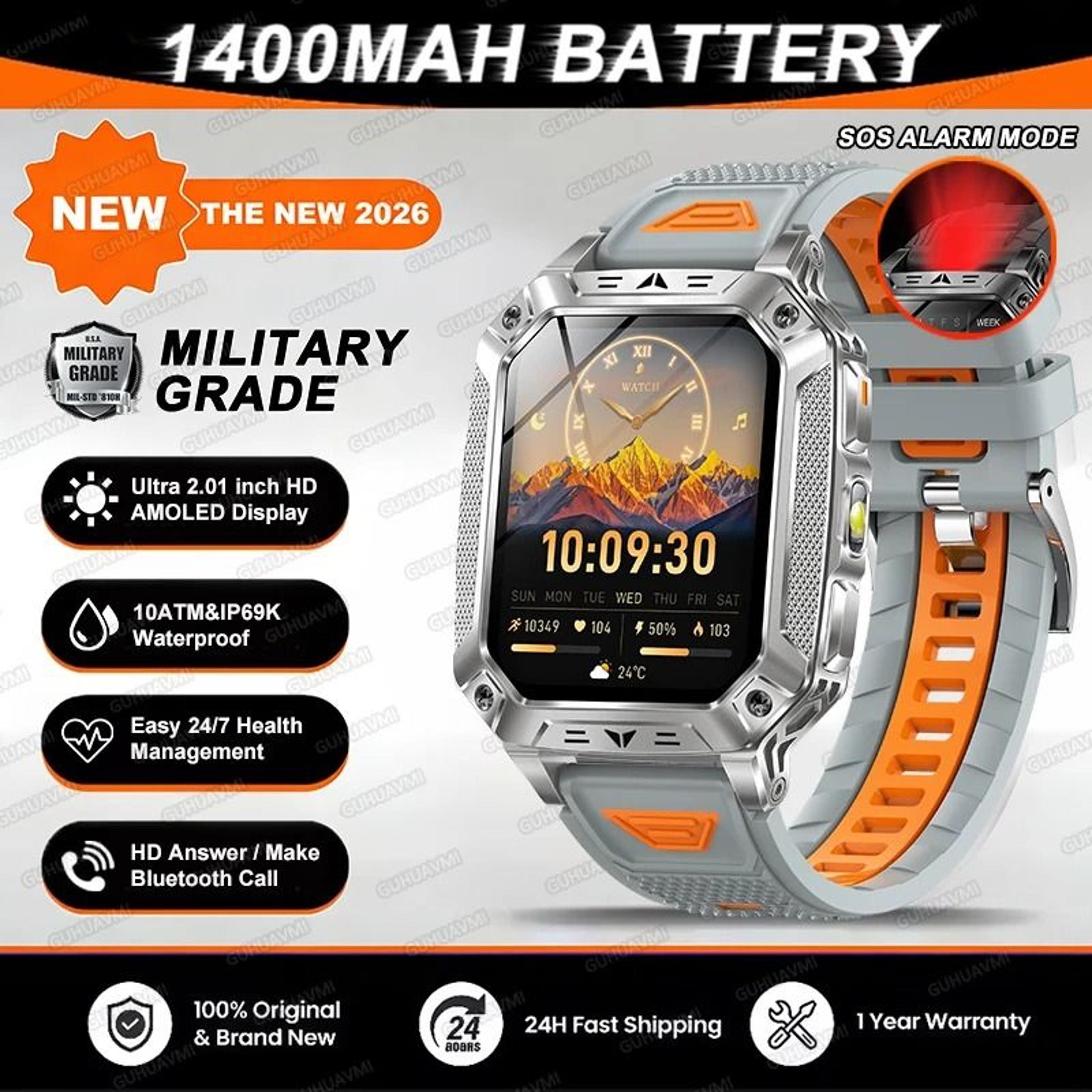 TANK Elite Military GPS Smartwatch  1400mAh Battery  201 AMOLED  Executive 10ATM SOS  Flashlight Sy 10