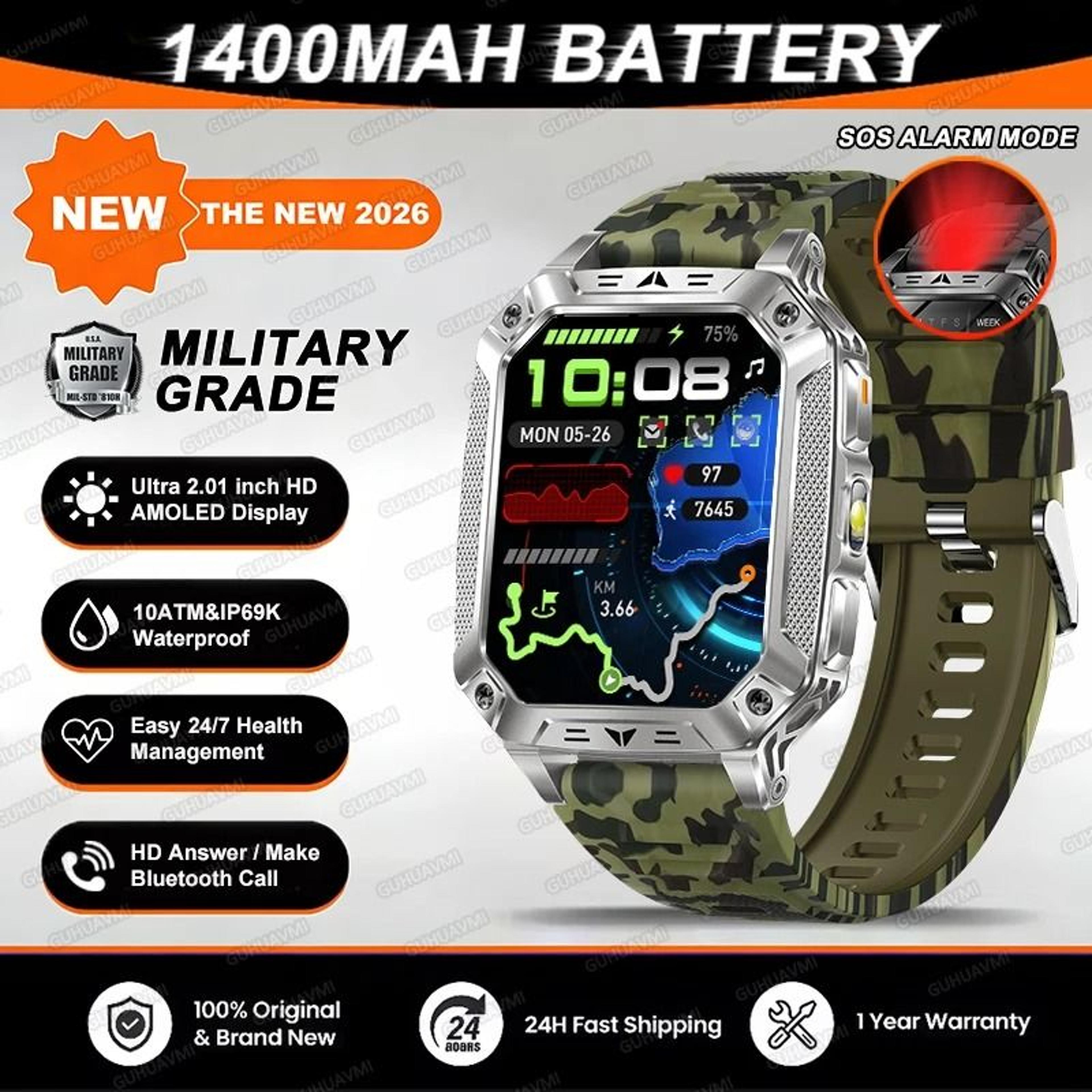TANK Elite Military GPS Smartwatch  1400mAh Battery  201 AMOLED  Executive 10ATM SOS  Flashlight Sy 12