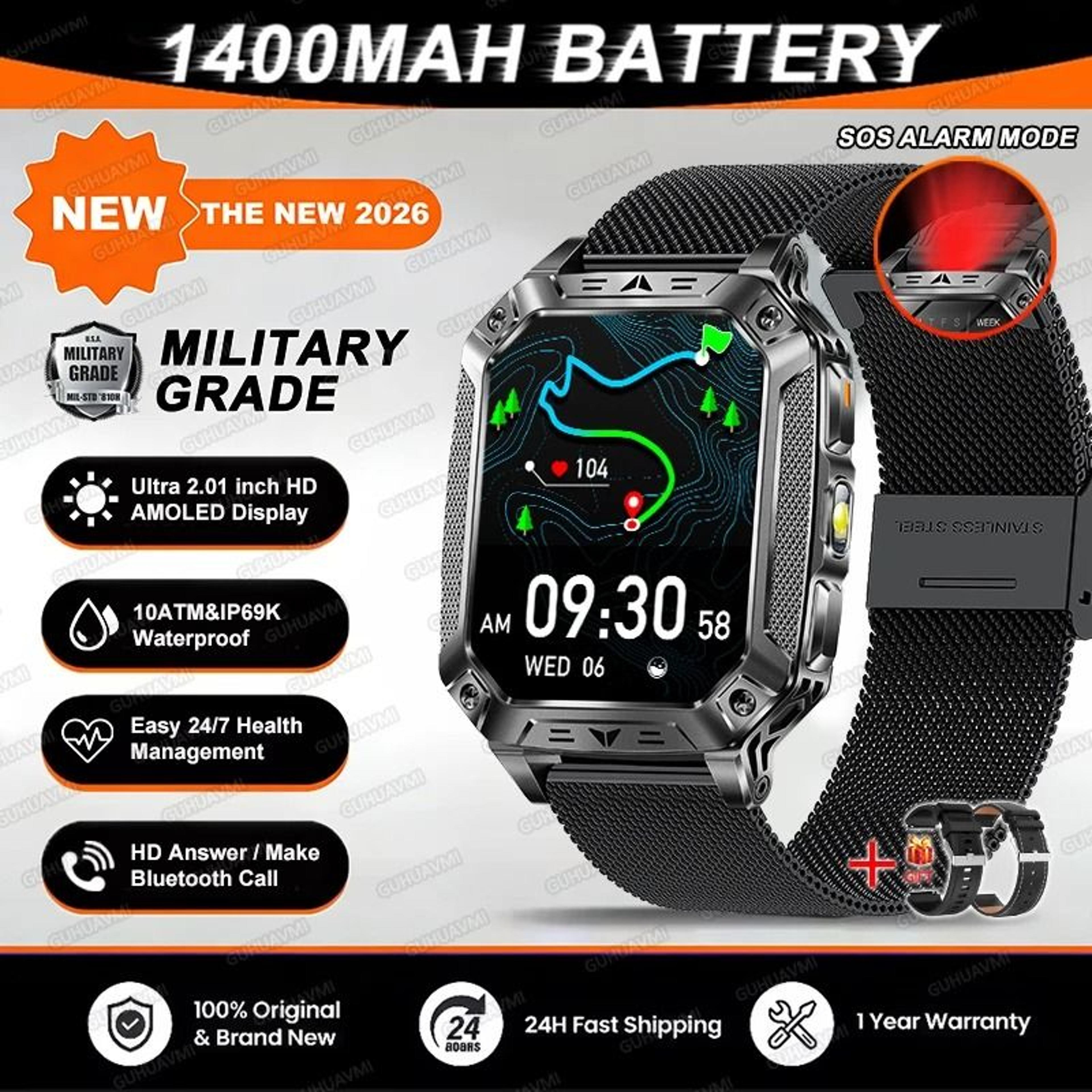 TANK Elite Military GPS Smartwatch  1400mAh Battery  201 AMOLED  Executive 10ATM SOS  Flashlight Sy 16