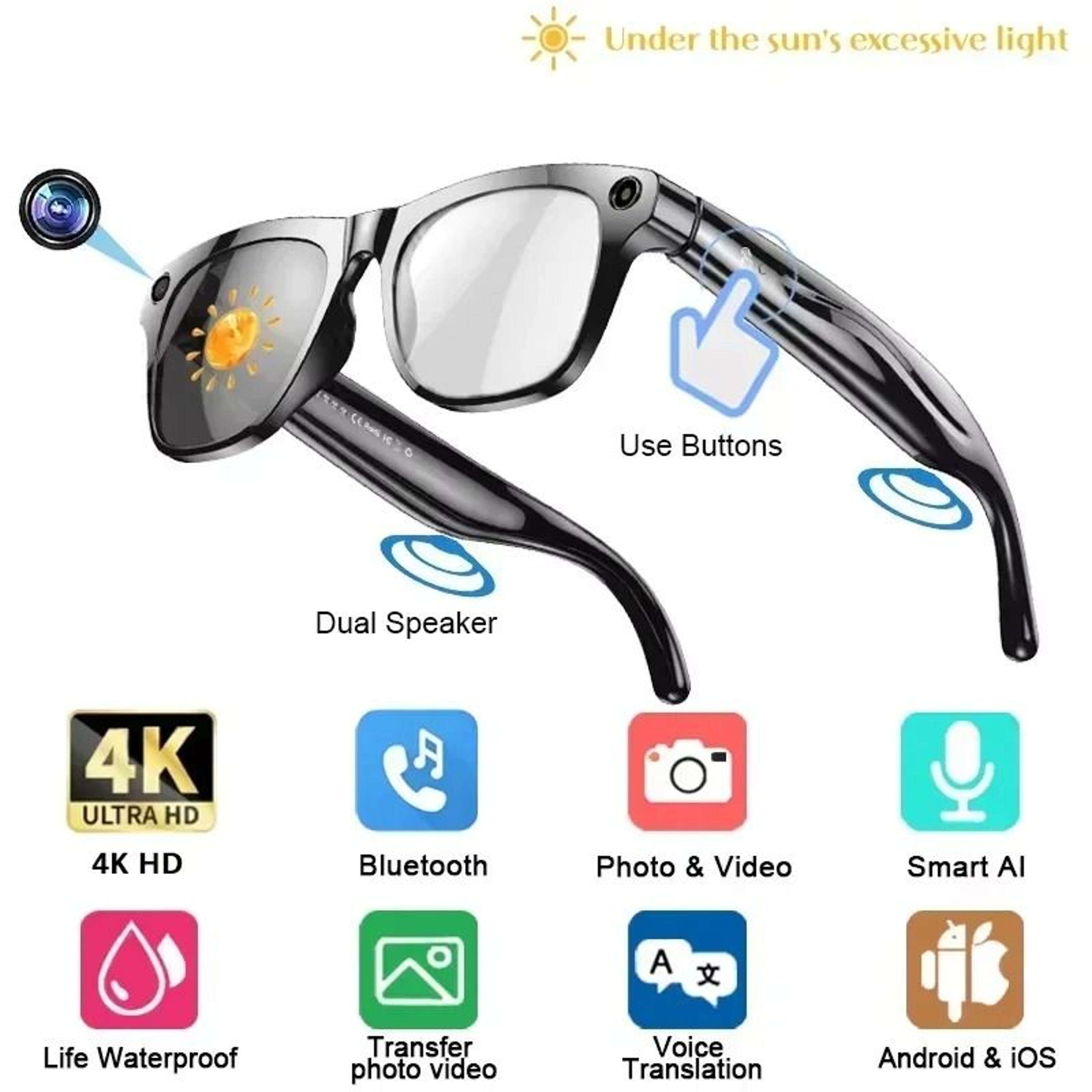 2026 AI Translation Smart Glasses  4K HD 8MP Video Recording  Photo Recognition  Executive Bluetoot 6