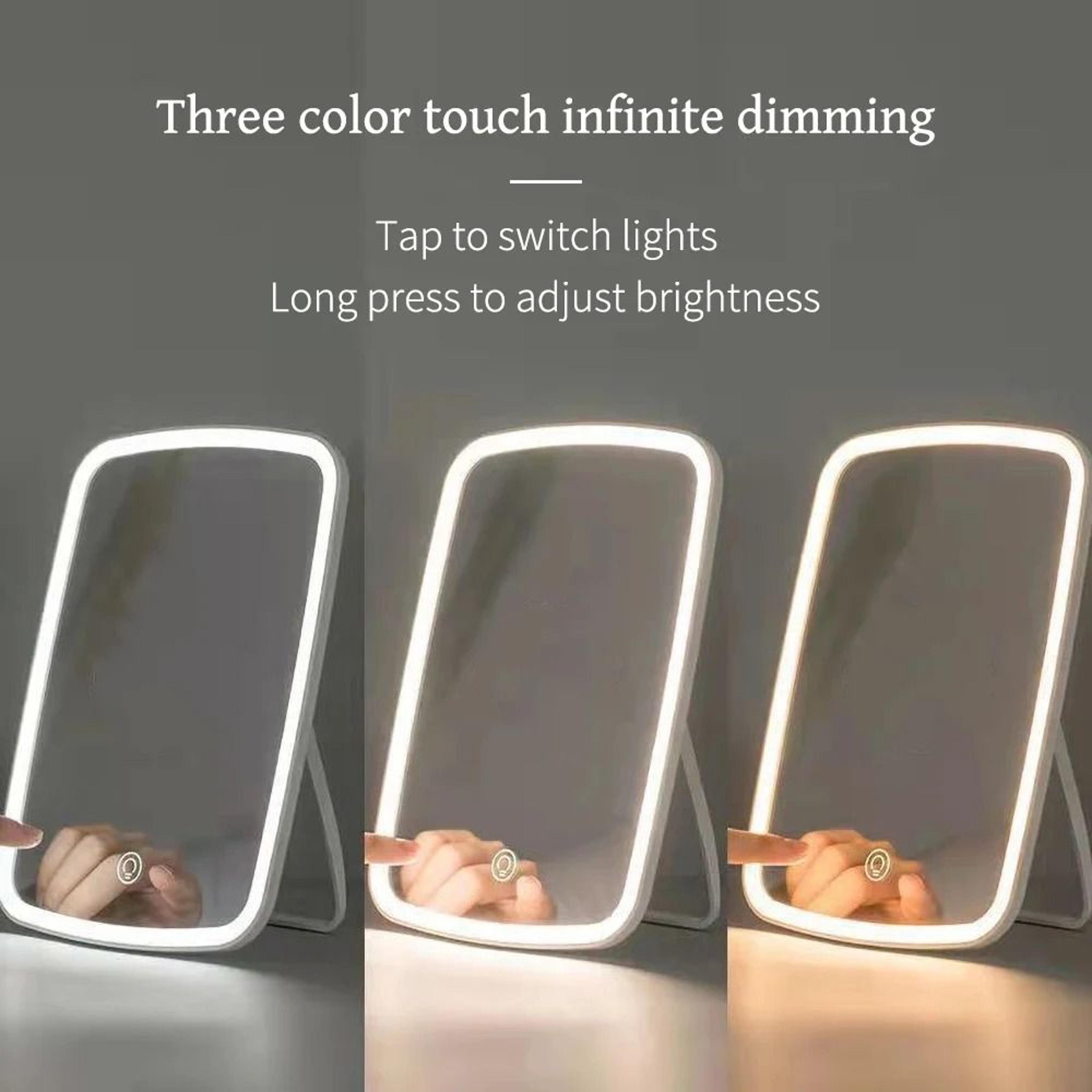 Tricolor Foldable Vanity Light System  USB Rechargeable Dimmable Mirror  Boutique Beauty Studio San 1