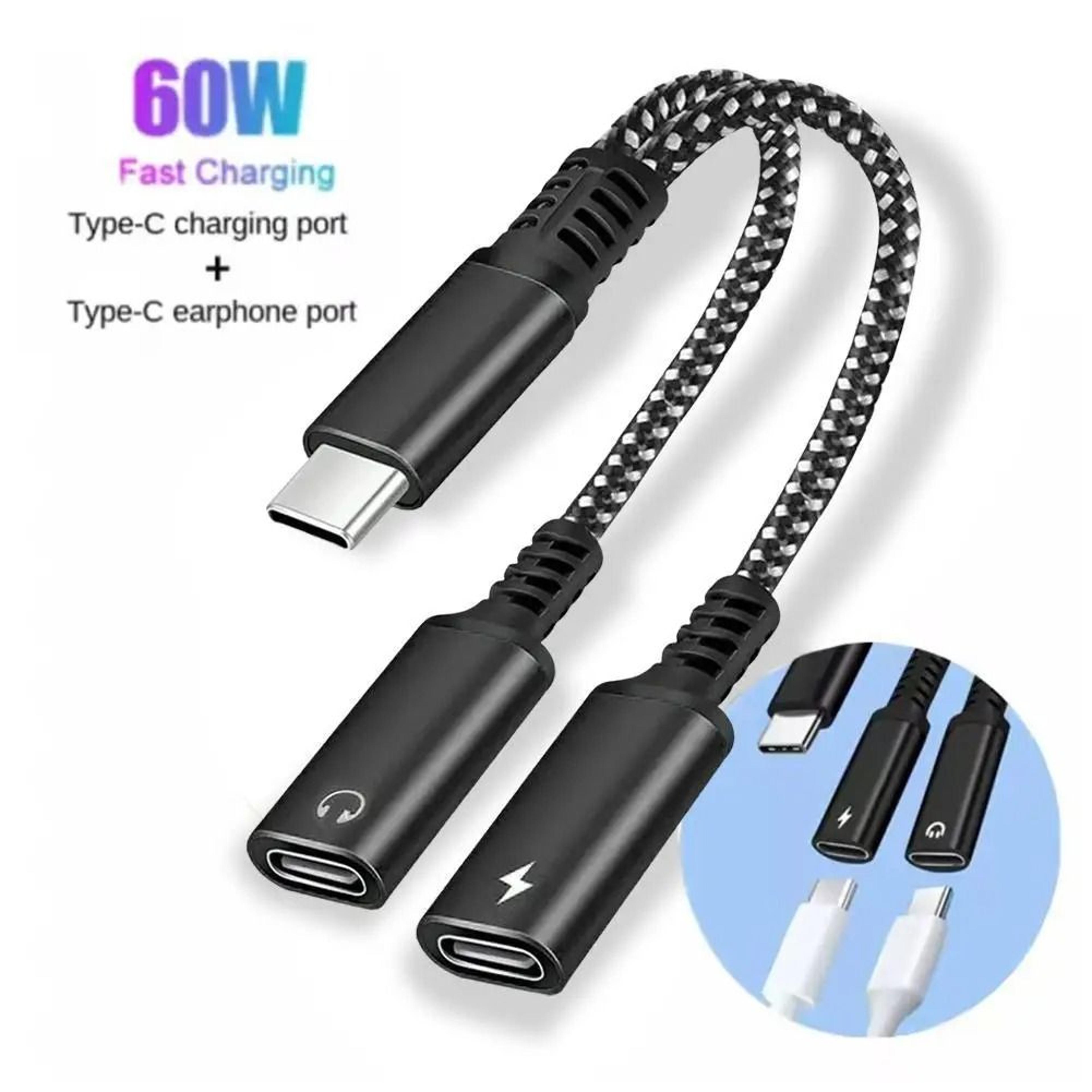60w pd otg 2-in-1 dual usb-c audio and fast charging adapter for iphone 16/15 and samsung s24/s23