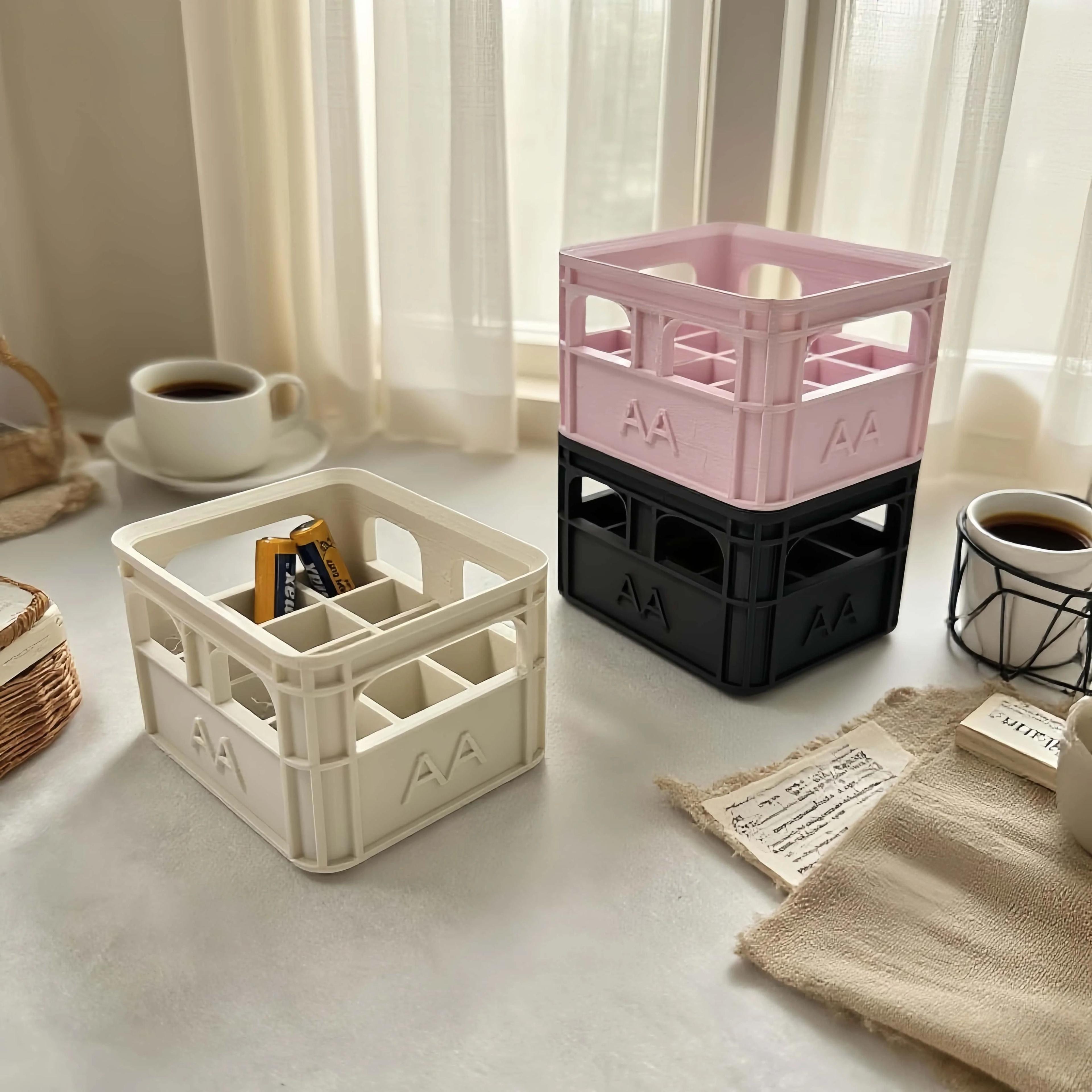 Industrial Retro AA Battery Crate  HighStability Miniature Storage Basket  Desktop Technical Decor 3