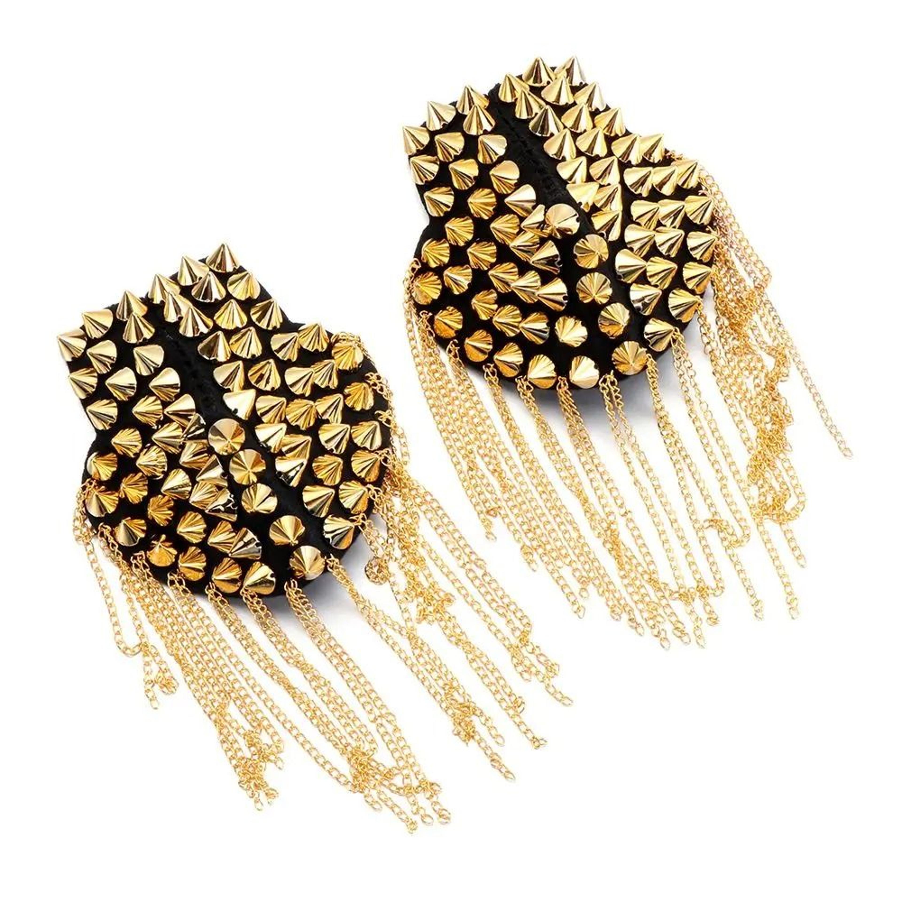 Punk Rivet Epaulet Gallery  HighFidelity Chain Tassel Shoulder Brooch  Professional AvantGarde Acce 3