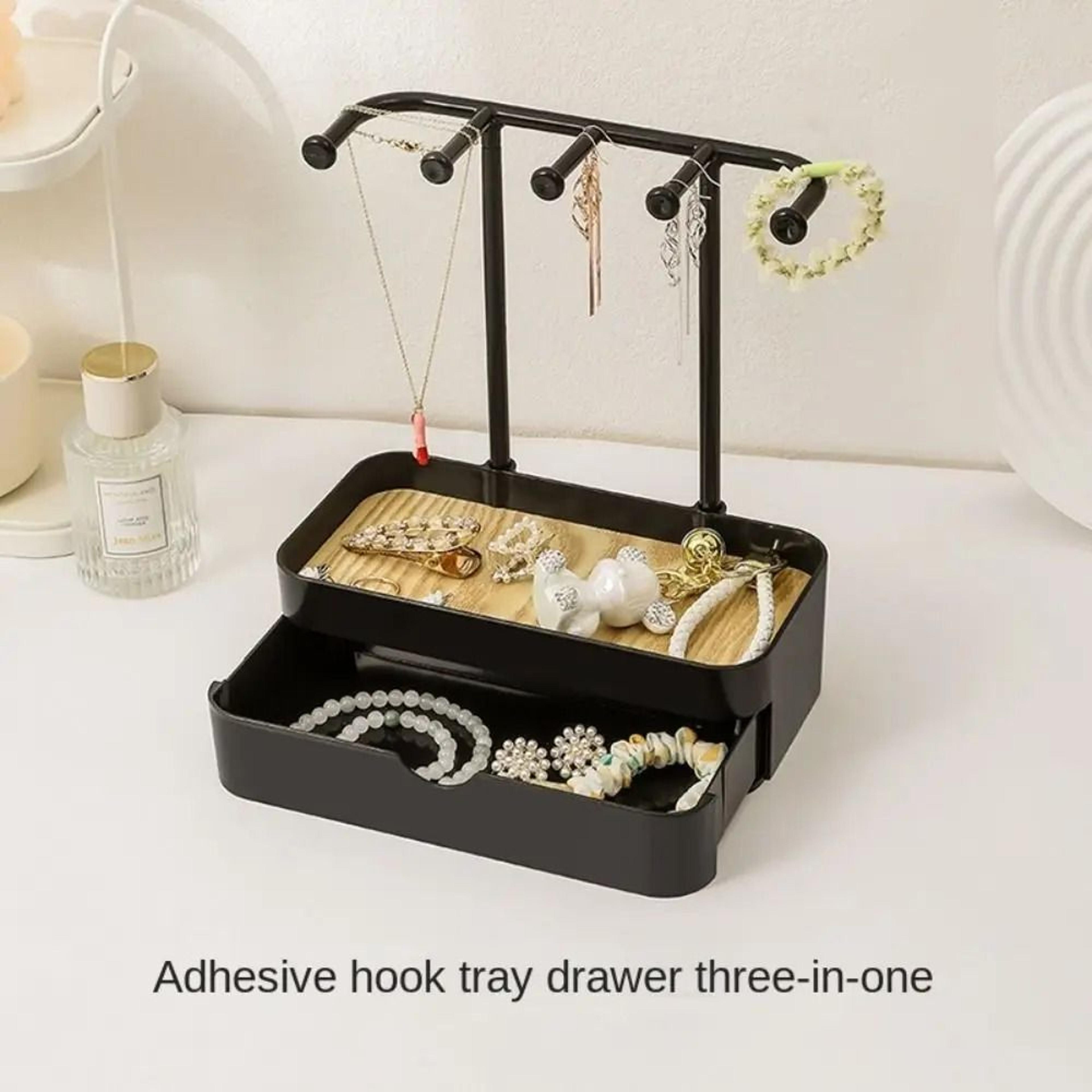 artisan jewelry display gallery | high-fidelity desktop storage with integrated drawer & wooden base