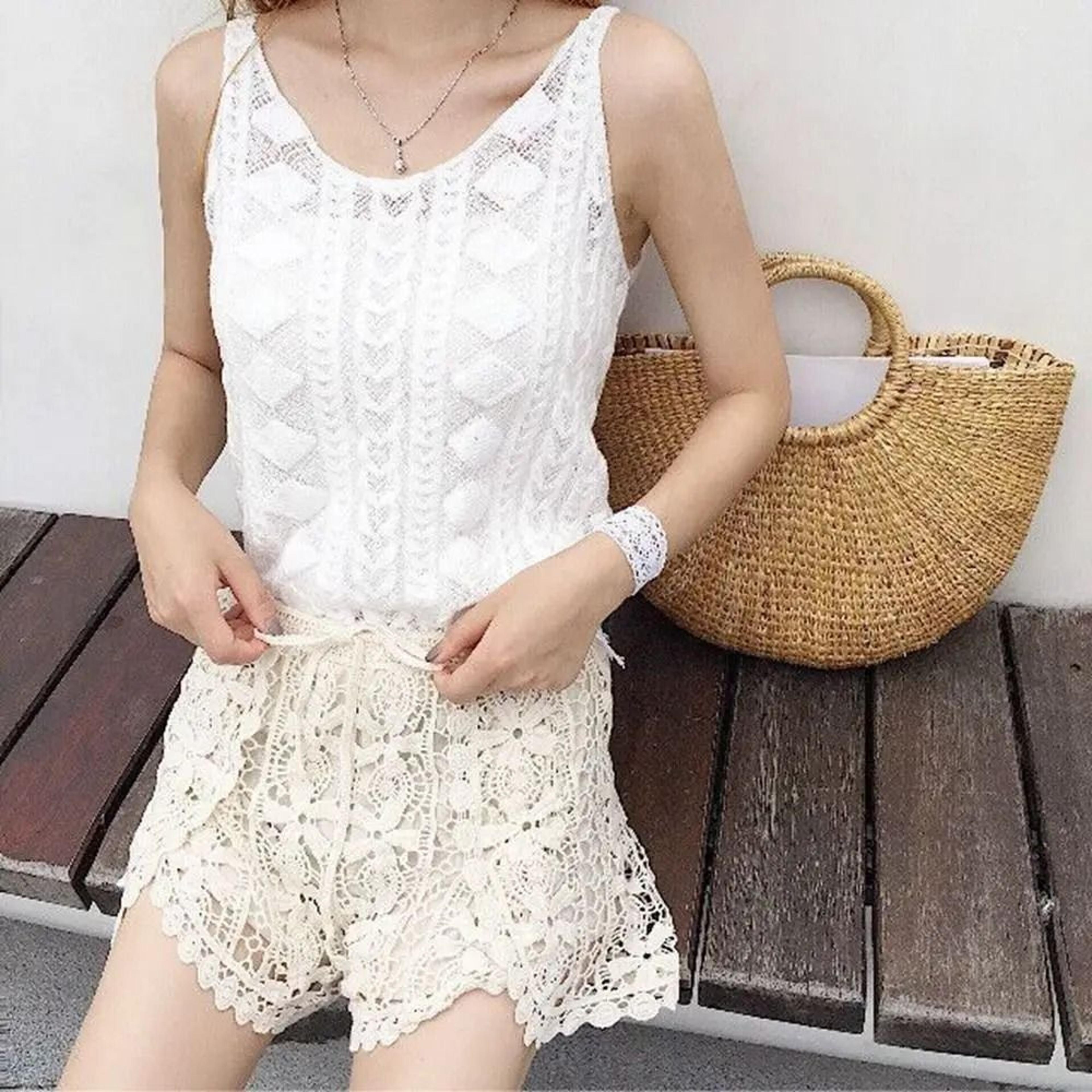 Boho Holiday Crochet Gallery  HighFidelity HollowOut LaceUp Shorts  Professional Summer Style 2
